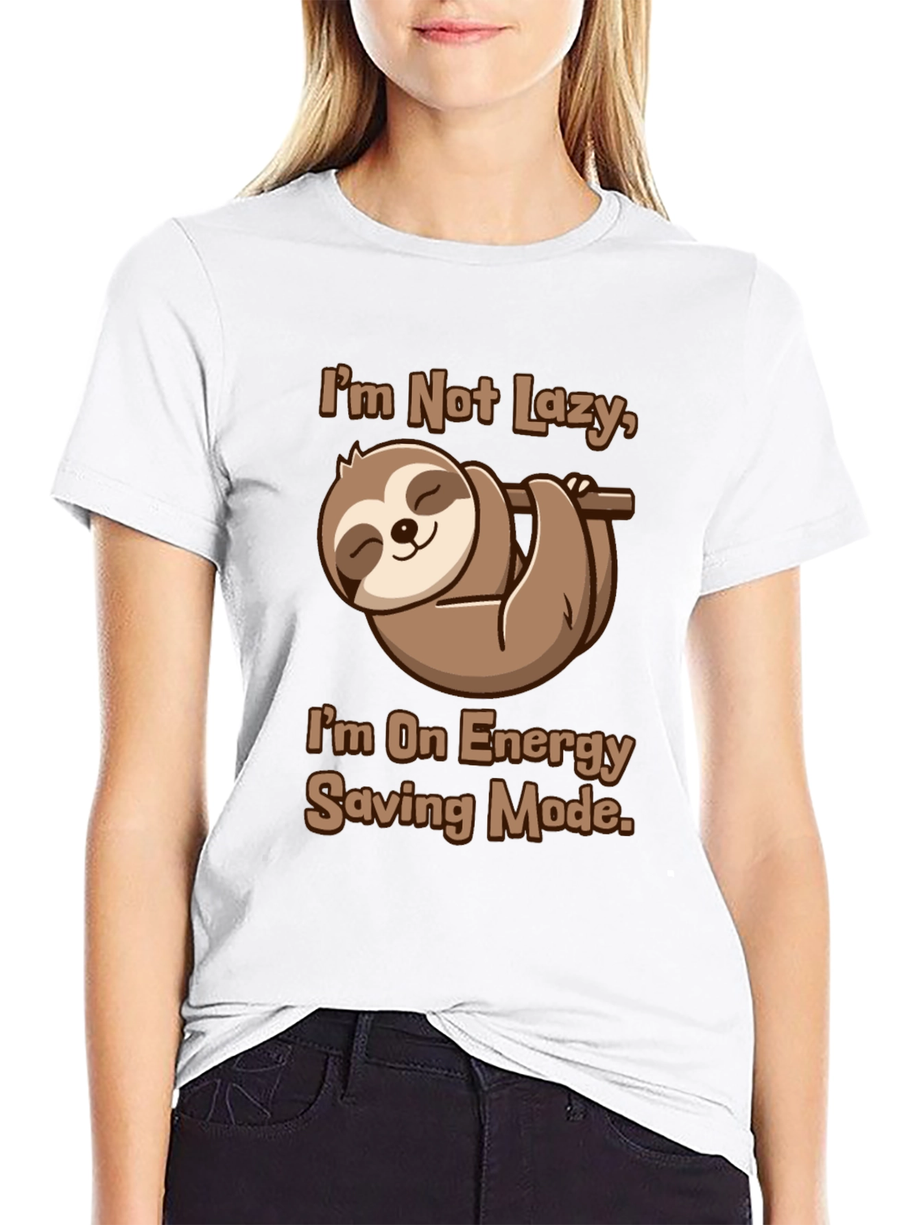 Black Funny Sloth Energy Saving Mode Graphic Tee view 9
