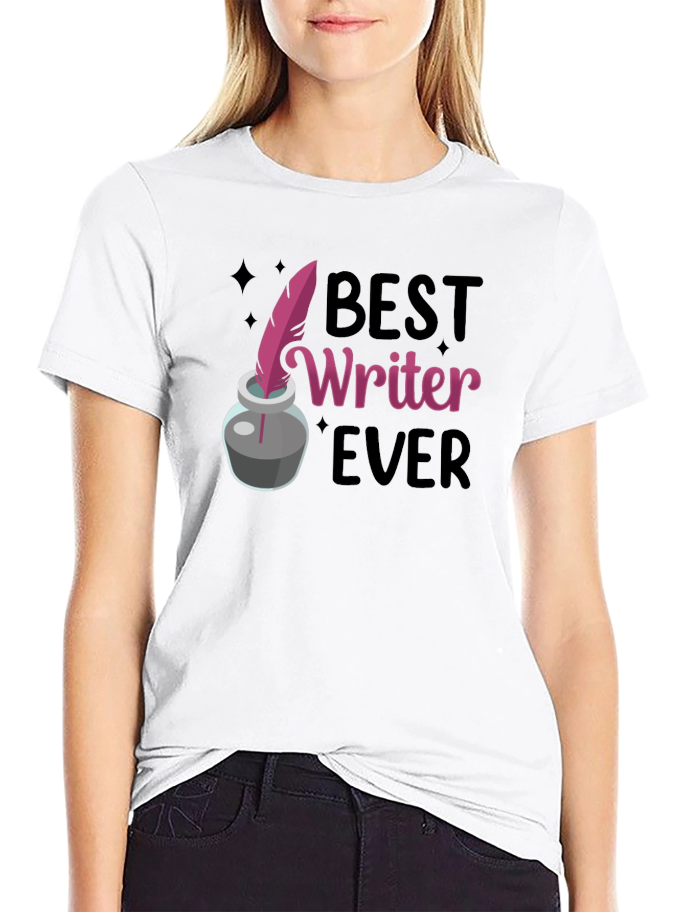 Black Best Writer Ever T-Shirt - Ink Quill Design view 9