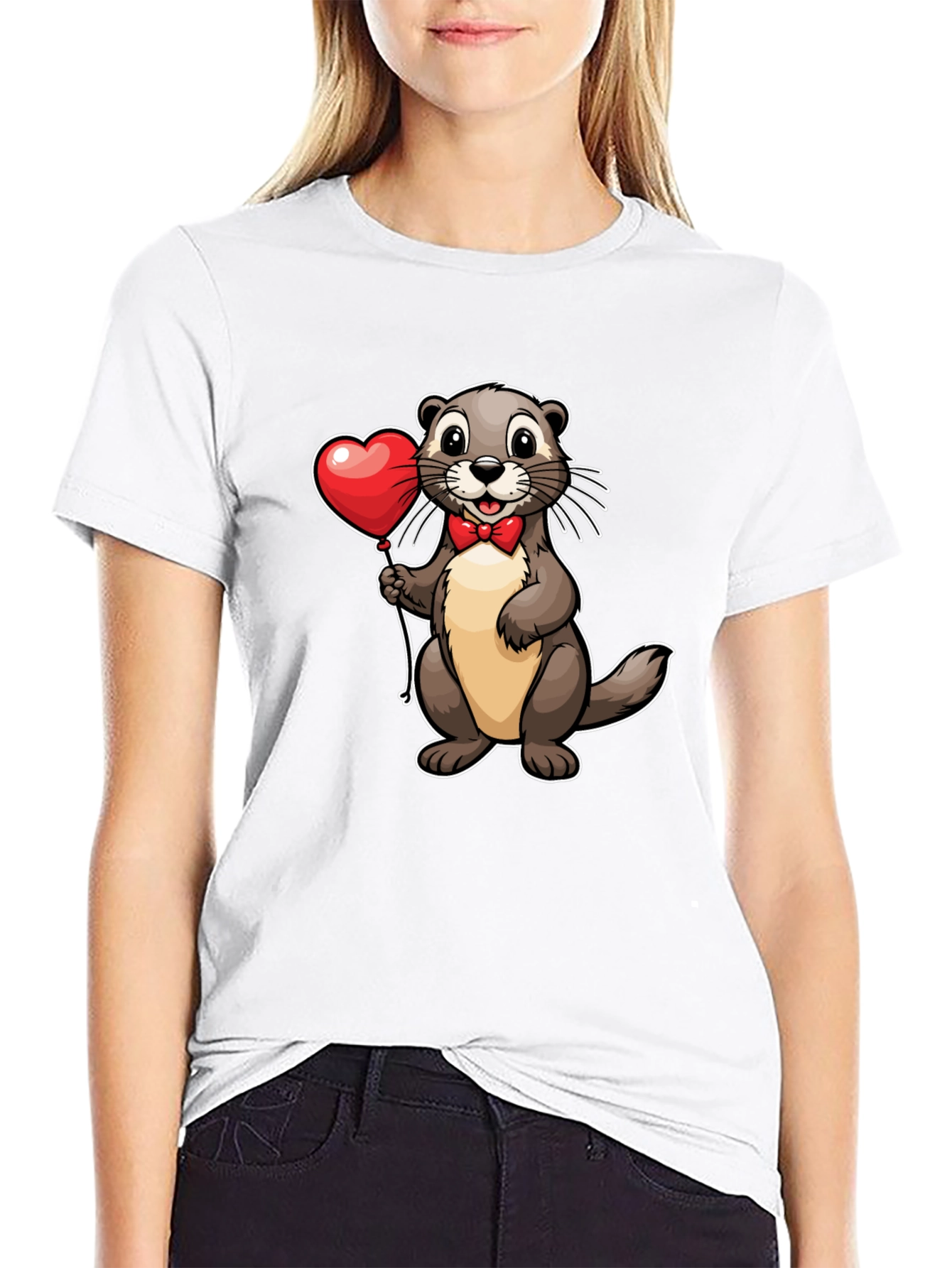 Black Otter with Heart Balloon T-Shirt - Valentine's Day Tee view 9