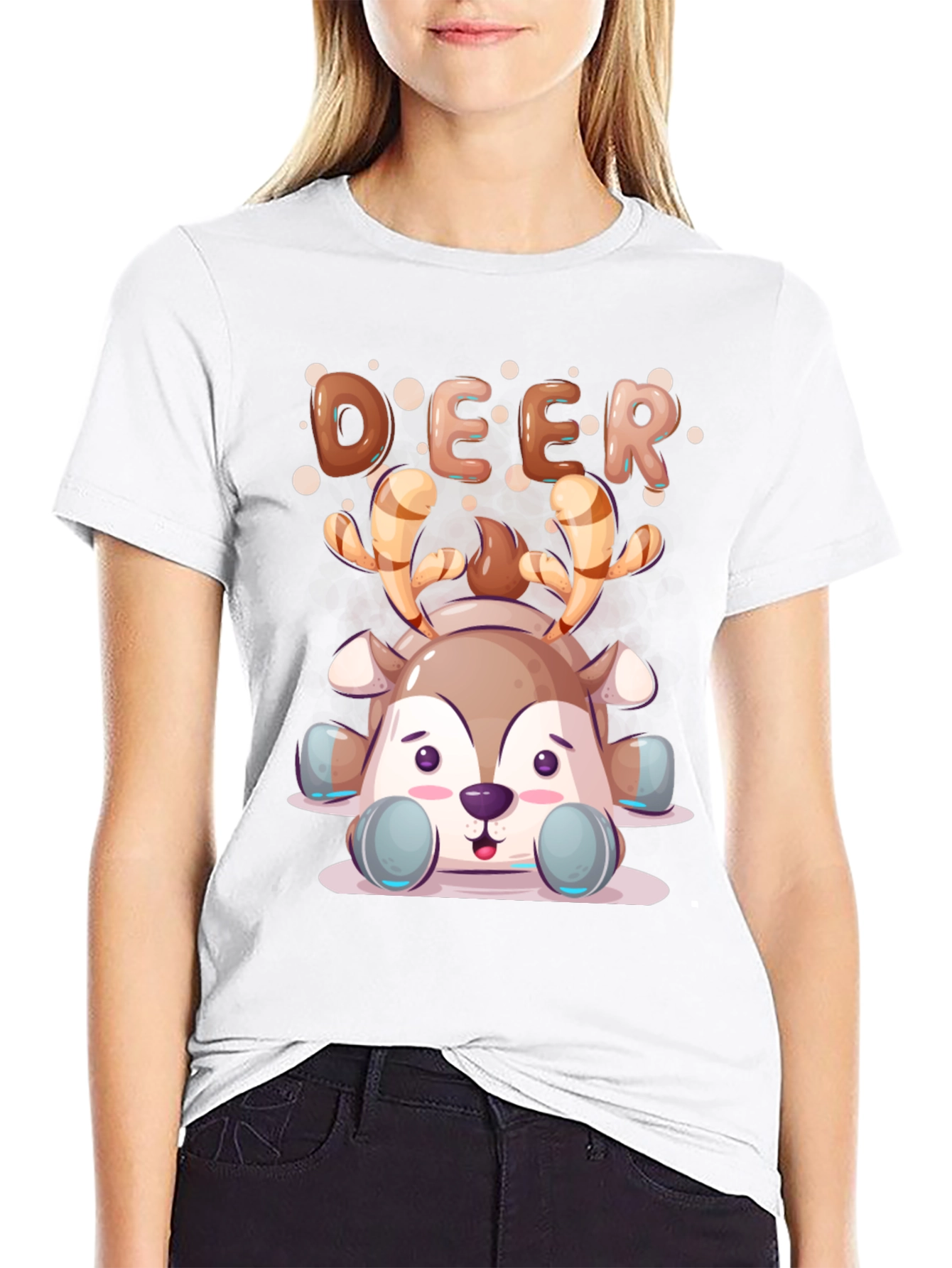Cute Cartoon Deer Black T-Shirt - 9
