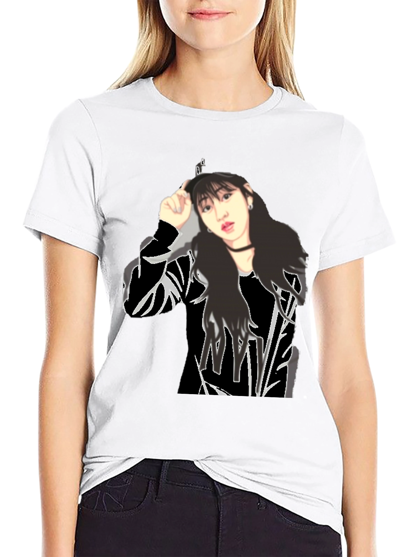 Black Black T-Shirt with Girl Graphic view 9