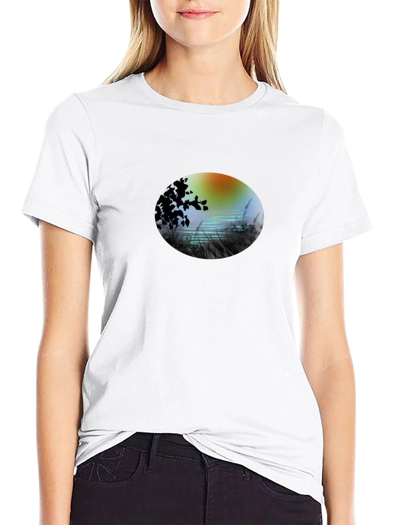 Black Sunset Lake Graphic Tee - Stylish Black T-Shirt view 9