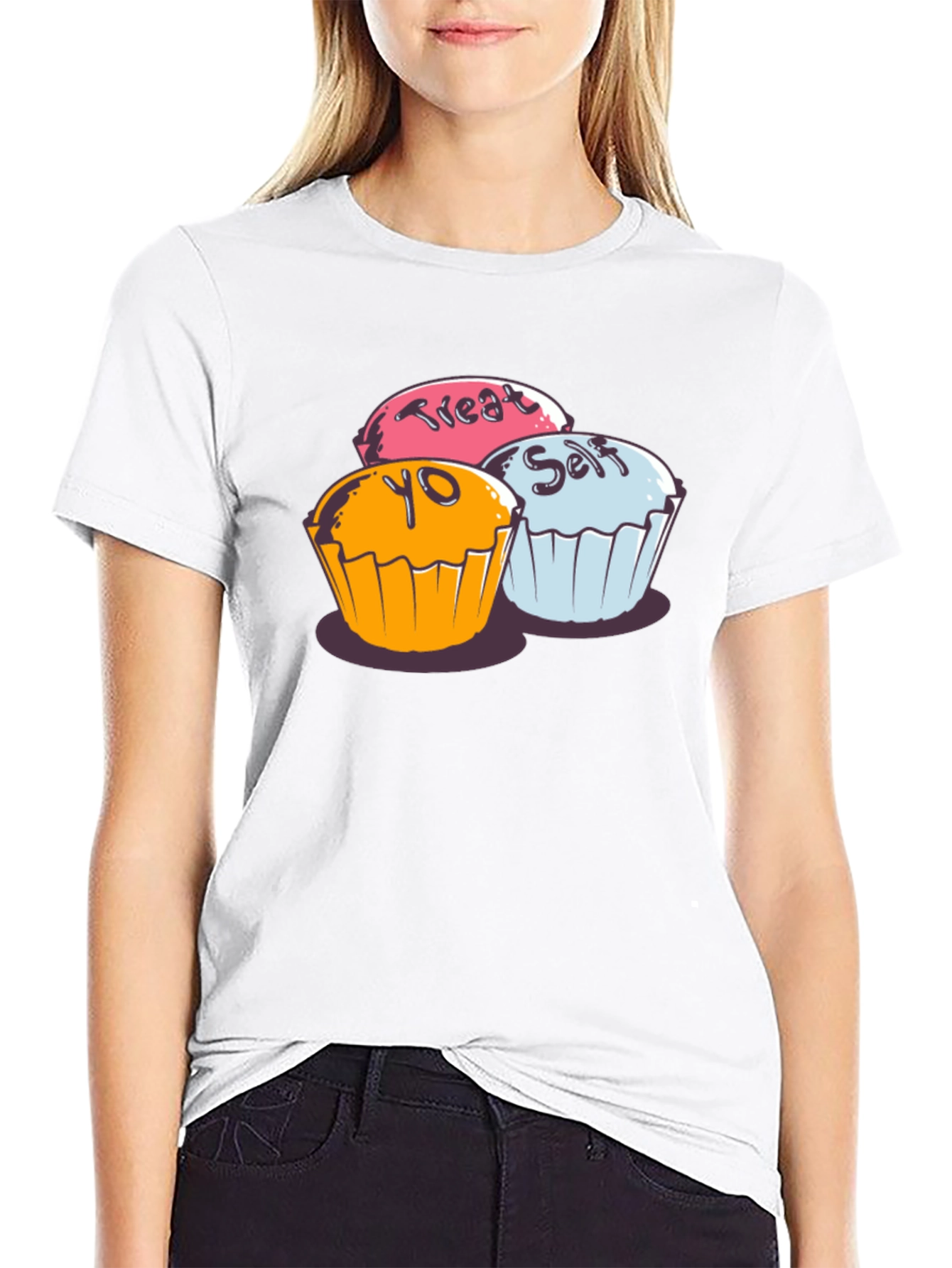 Black Treat Yo Self Cupcake Graphic T-Shirt - Soft Cotton view 9