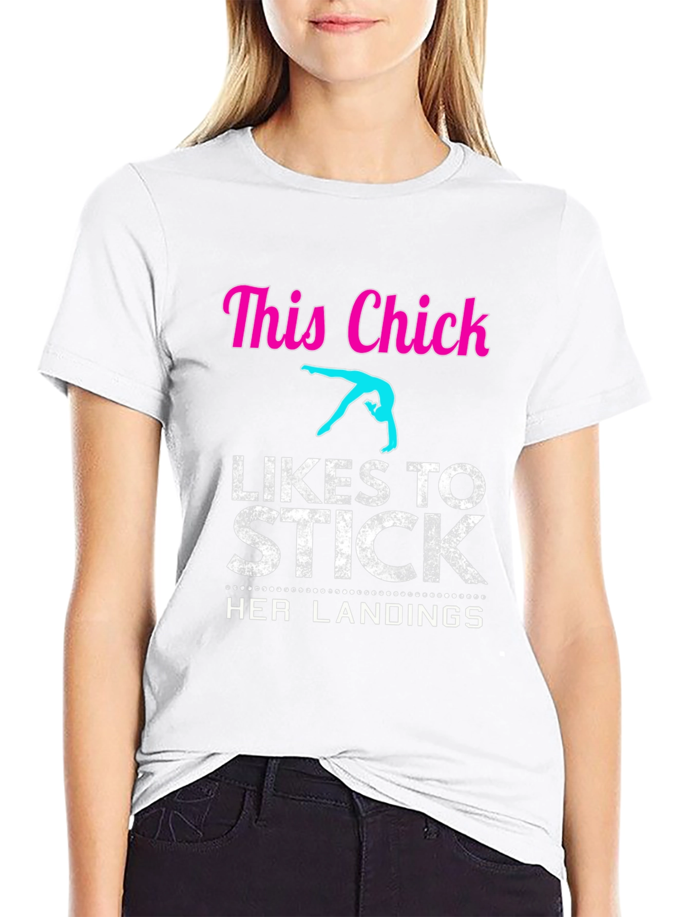 Black Gymnastics T-Shirt - This Chick Likes to Stick Landings view 9