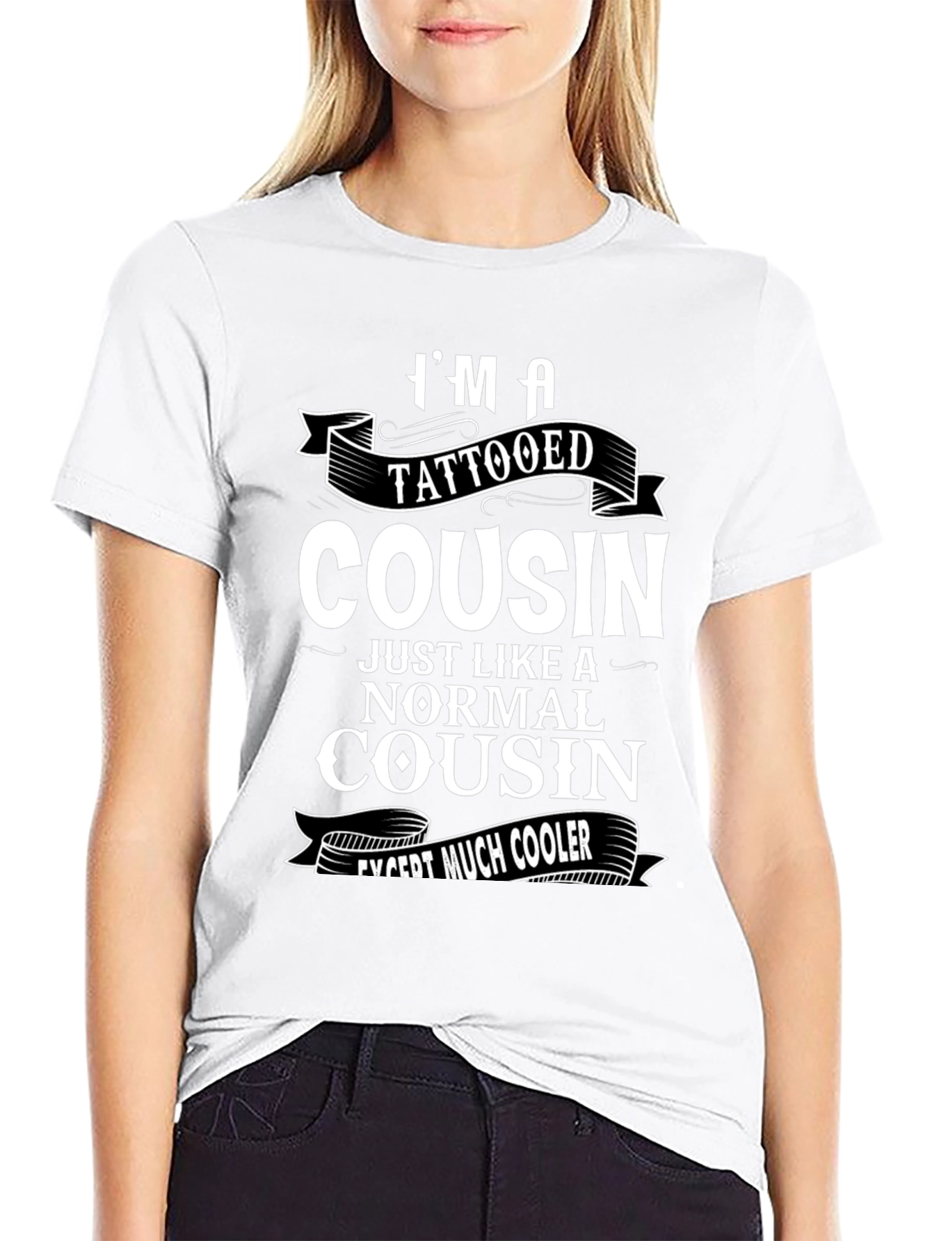 Black Tattooed Cousin Graphic Tee - Cool Family Humor T-Shirt view 9
