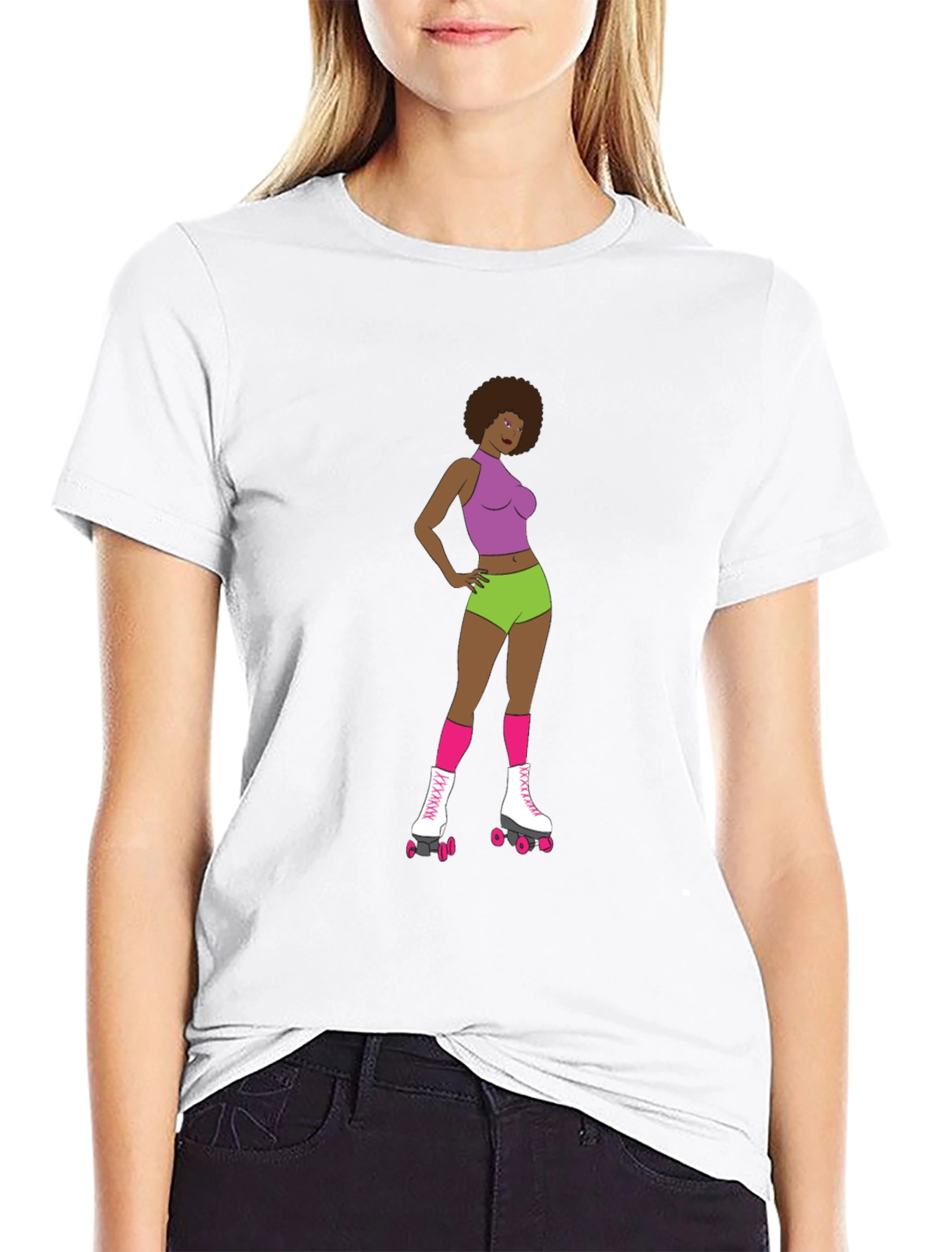 Black Retro Roller Girl T-Shirt view 9