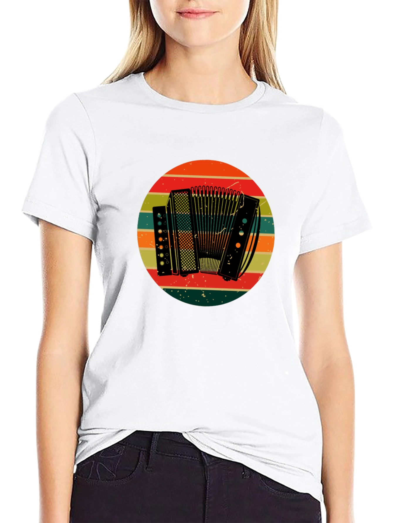 Black Vintage Accordion T-Shirt - Retro Style view 9