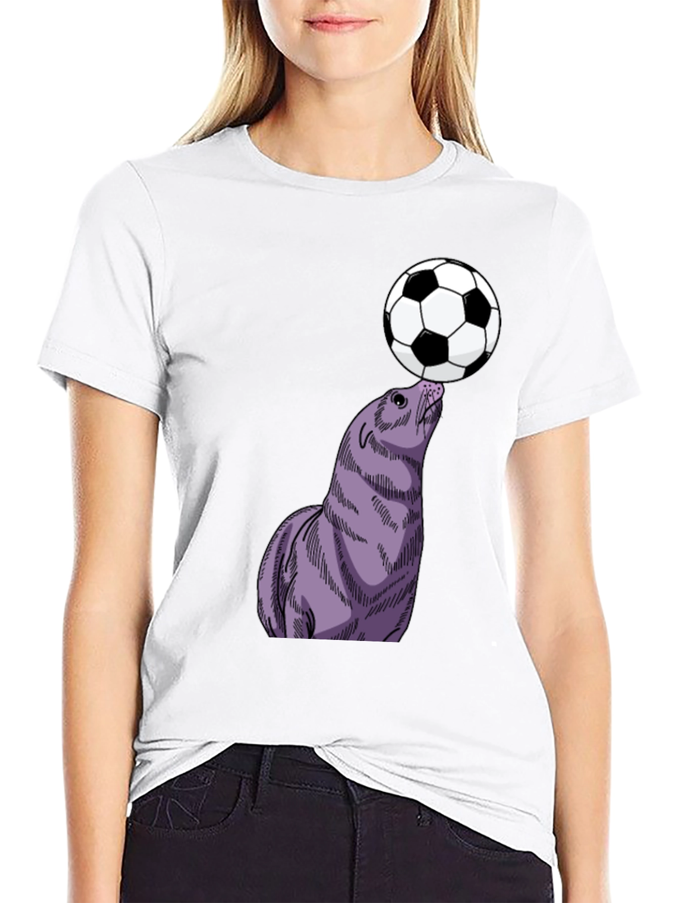 Black Seal Balancing Soccer Ball T-Shirt view 9