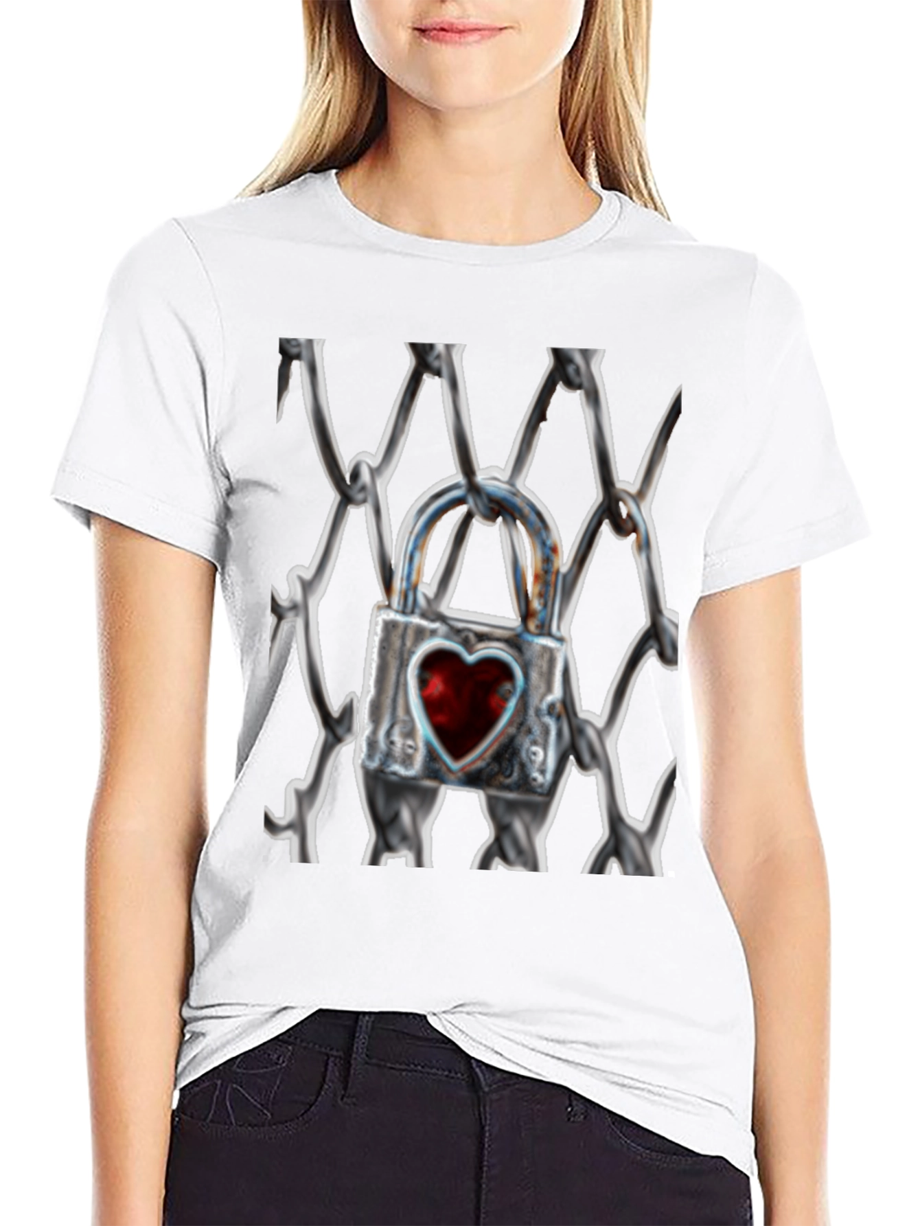 Black Heart Lock on Chains T-Shirt view 9