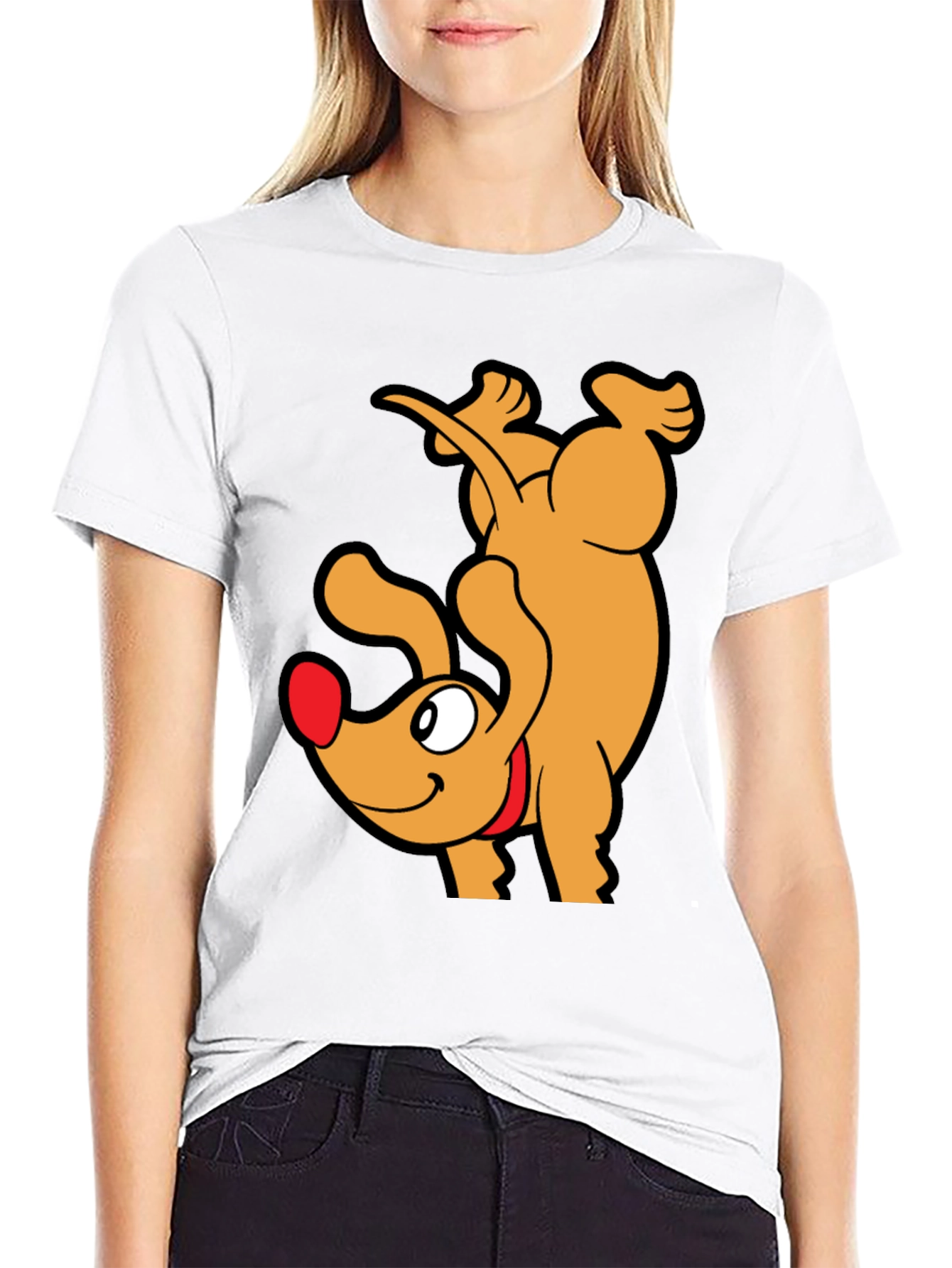 Black Upside Down Dog Cartoon Graphic T-Shirt view 9