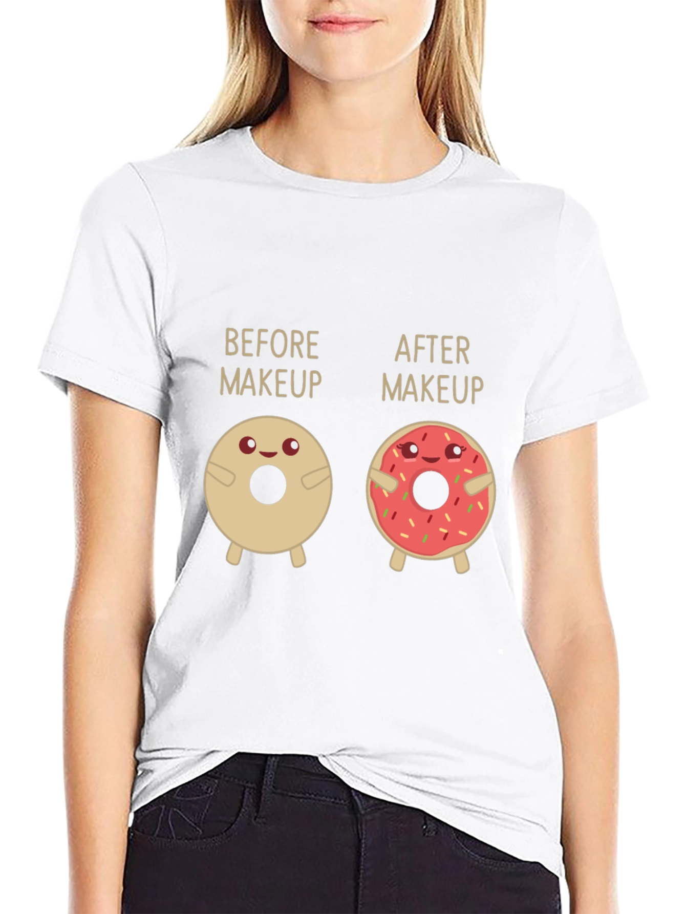 Black Before & After Makeup Donut Funny T-Shirt view 9