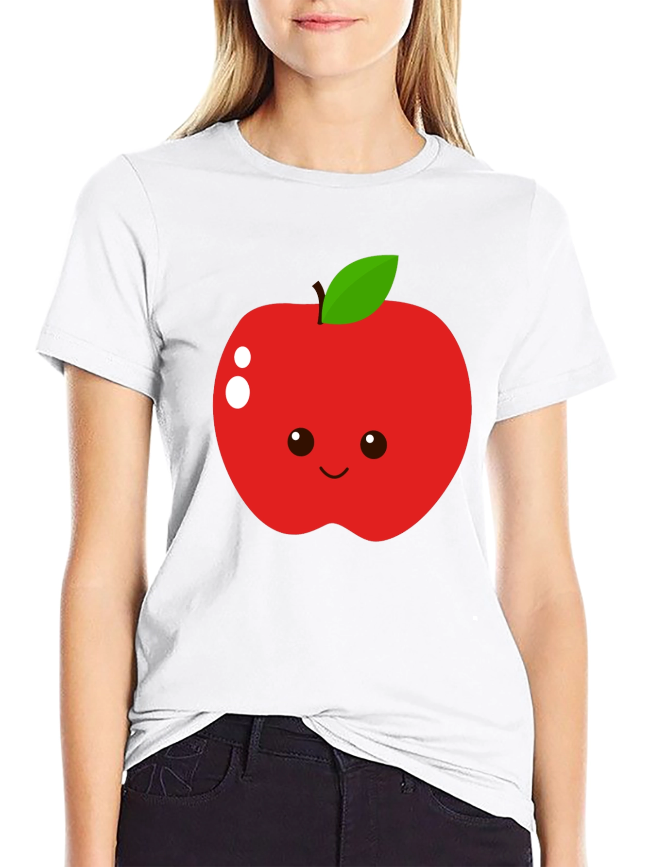 Black Cute Apple Graphic T-Shirt - Black Cotton Blend Tee view 9