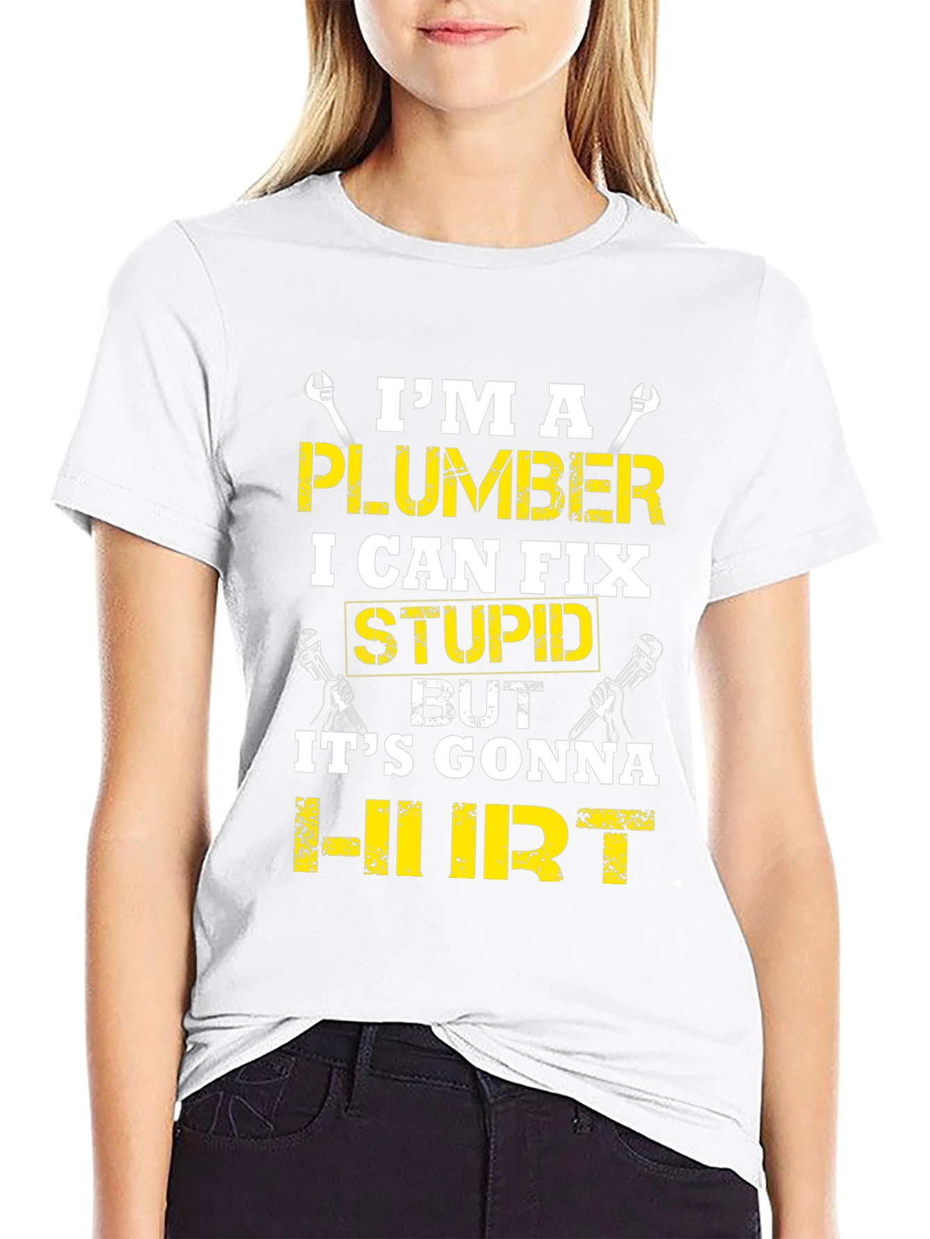Black Plumber Humor T-Shirt: I Can Fix Stupid view 9
