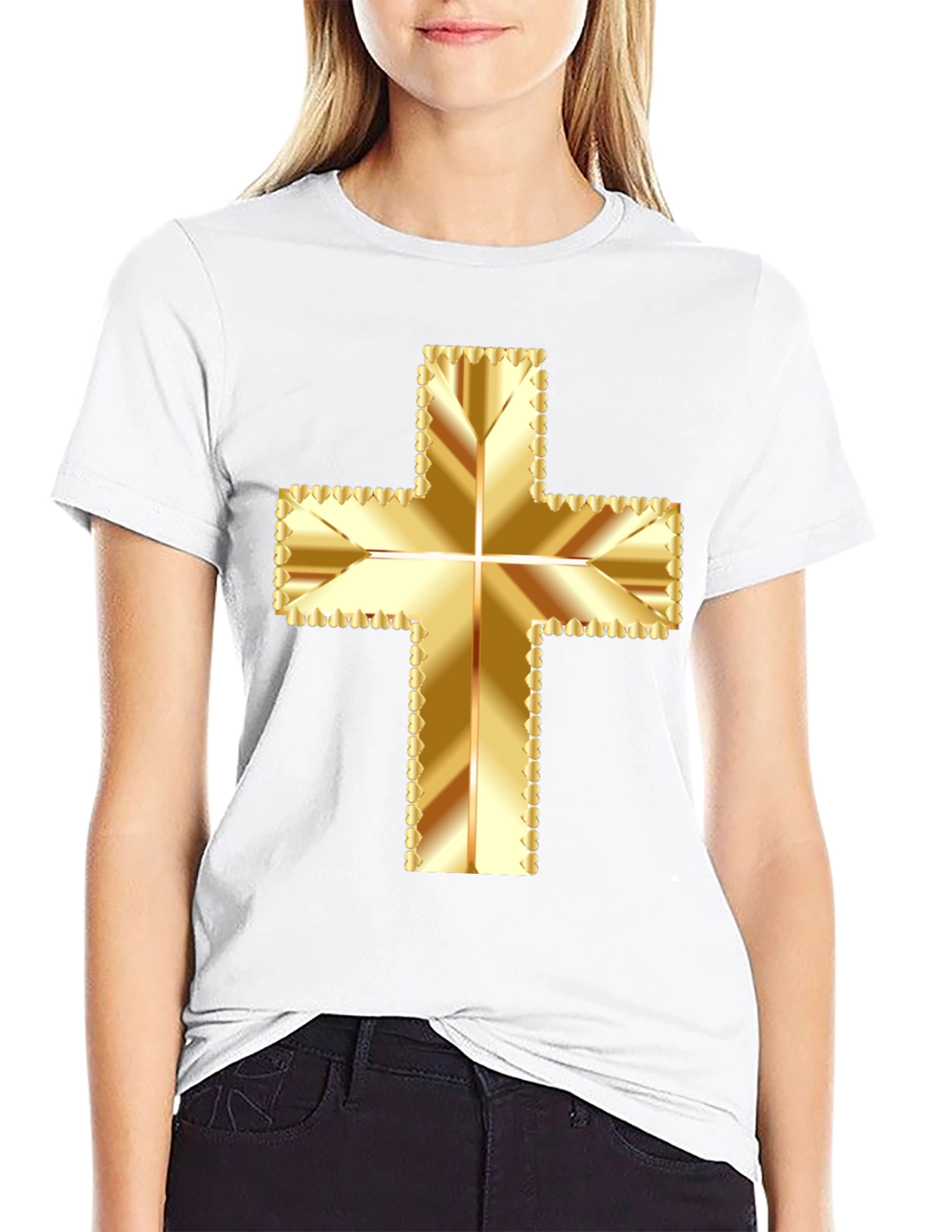 Black Golden Cross Graphic Tee - Stylish Religious Apparel view 9