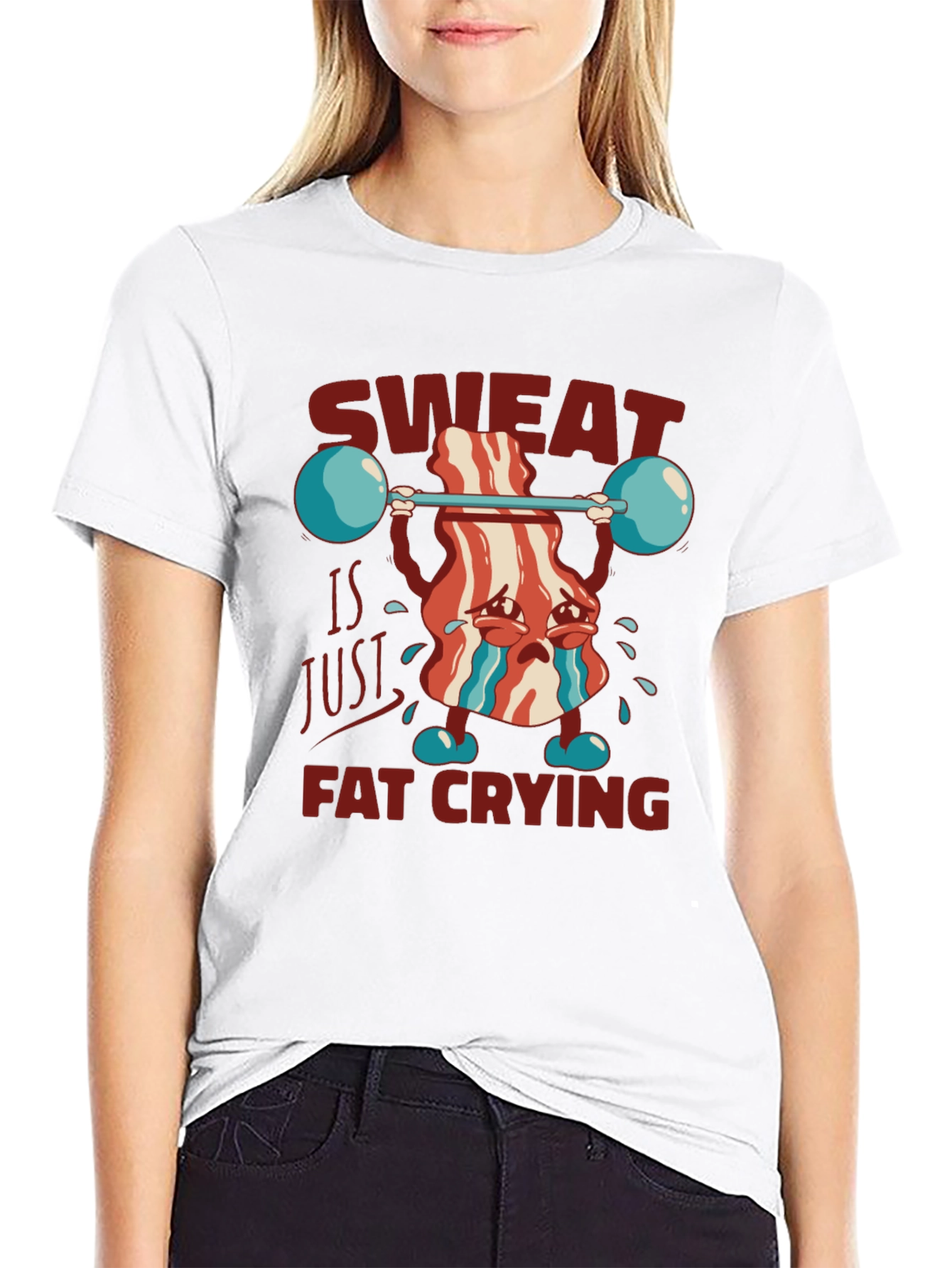 Black Sweat is Just Fat Crying T-Shirt Funny Workout Tee view 9