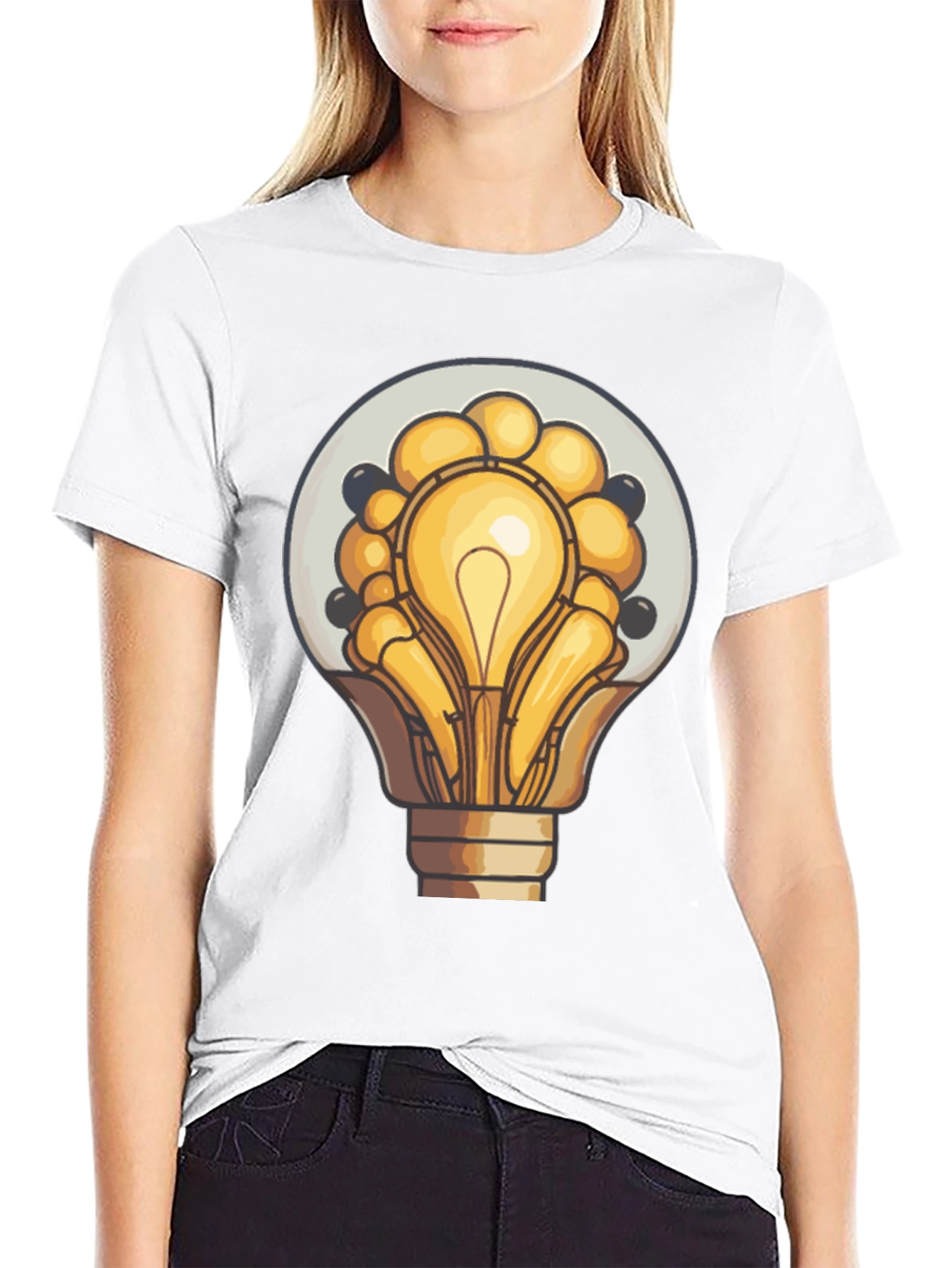 Black Unique Lightbulb Graphic Tee - Black Cotton Blend view 9