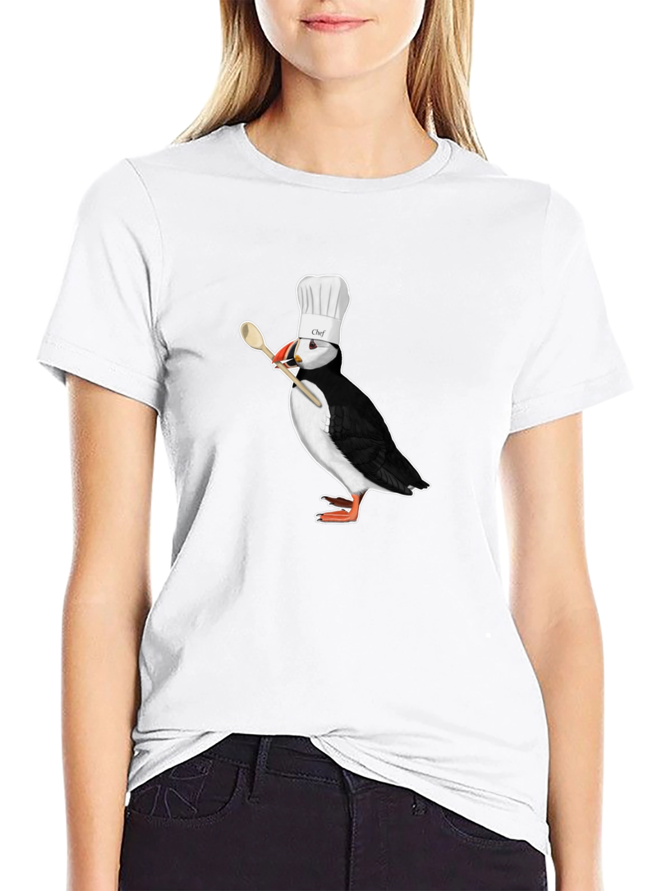 Black Chef Puffin T-Shirt - Black Cotton Tee view 9