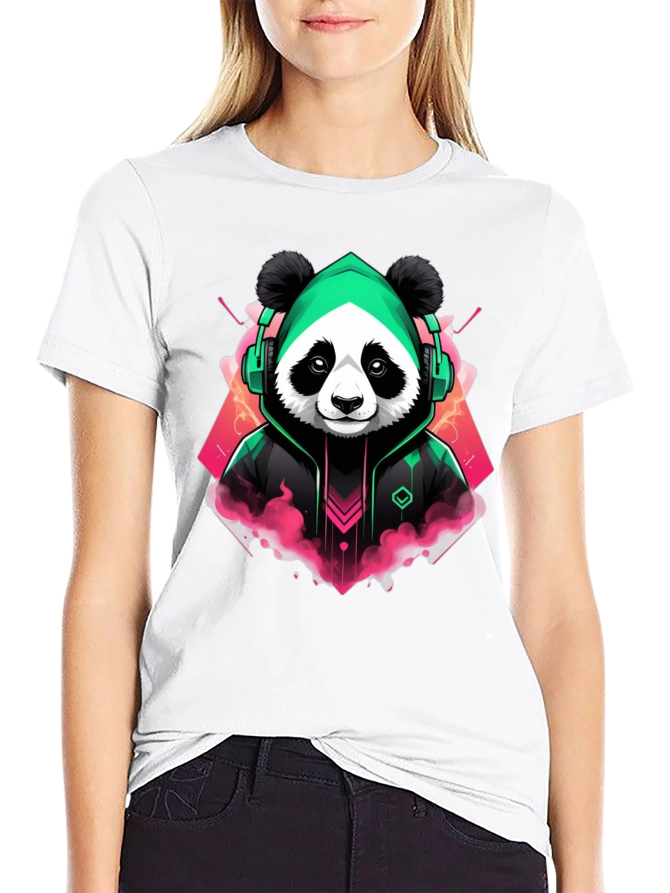 Black Cool Panda Gamer Graphic Tee - Black Cotton Blend view 9