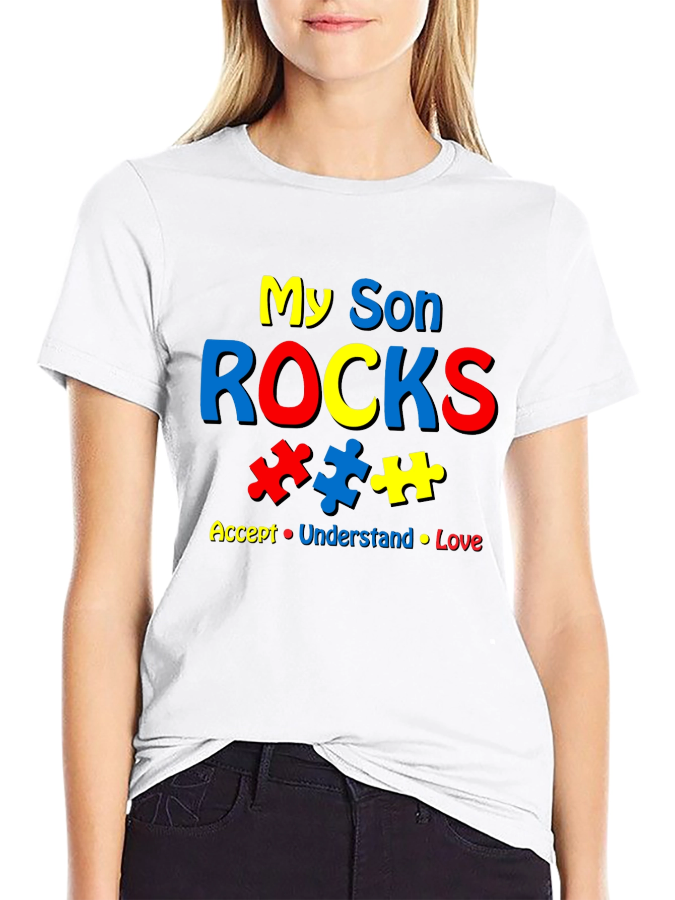 Black My Son Rocks Autism Awareness T-Shirt view 9