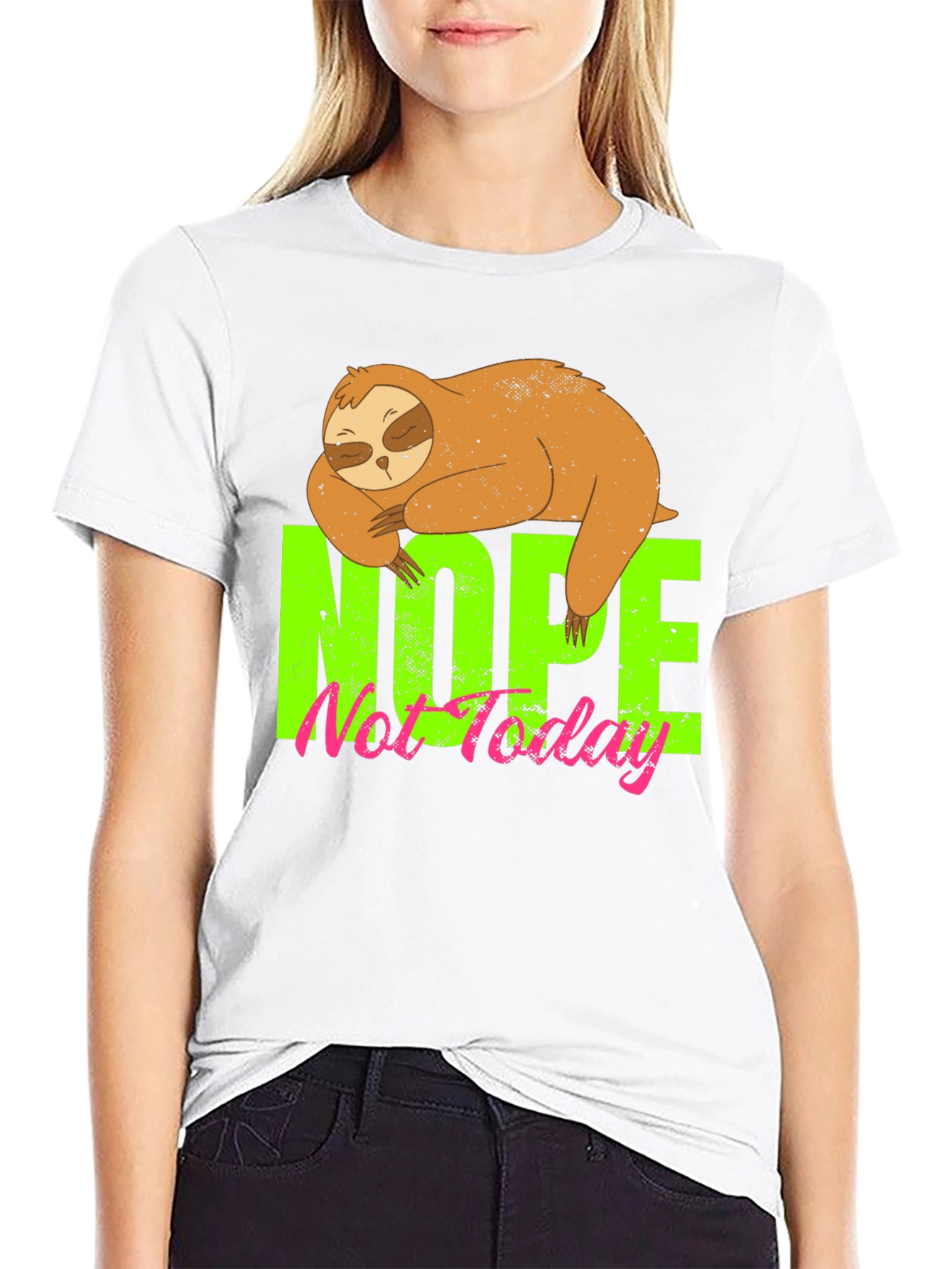 Black Nope Not Today Sloth Graphic Tee - Black view 9