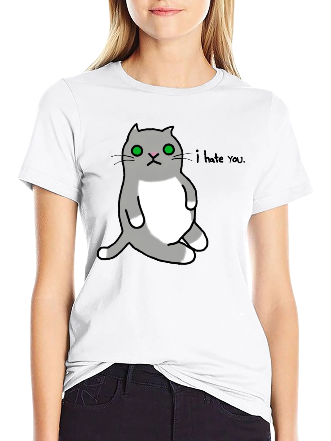Black I Hate You Cat Graphic T-Shirt view 9