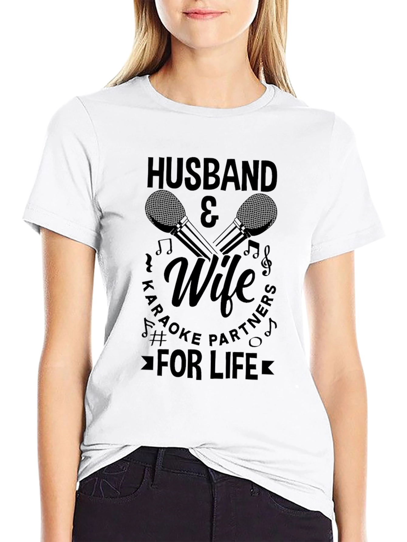 Black Husband & Wife Karaoke Partners T-Shirt view 9