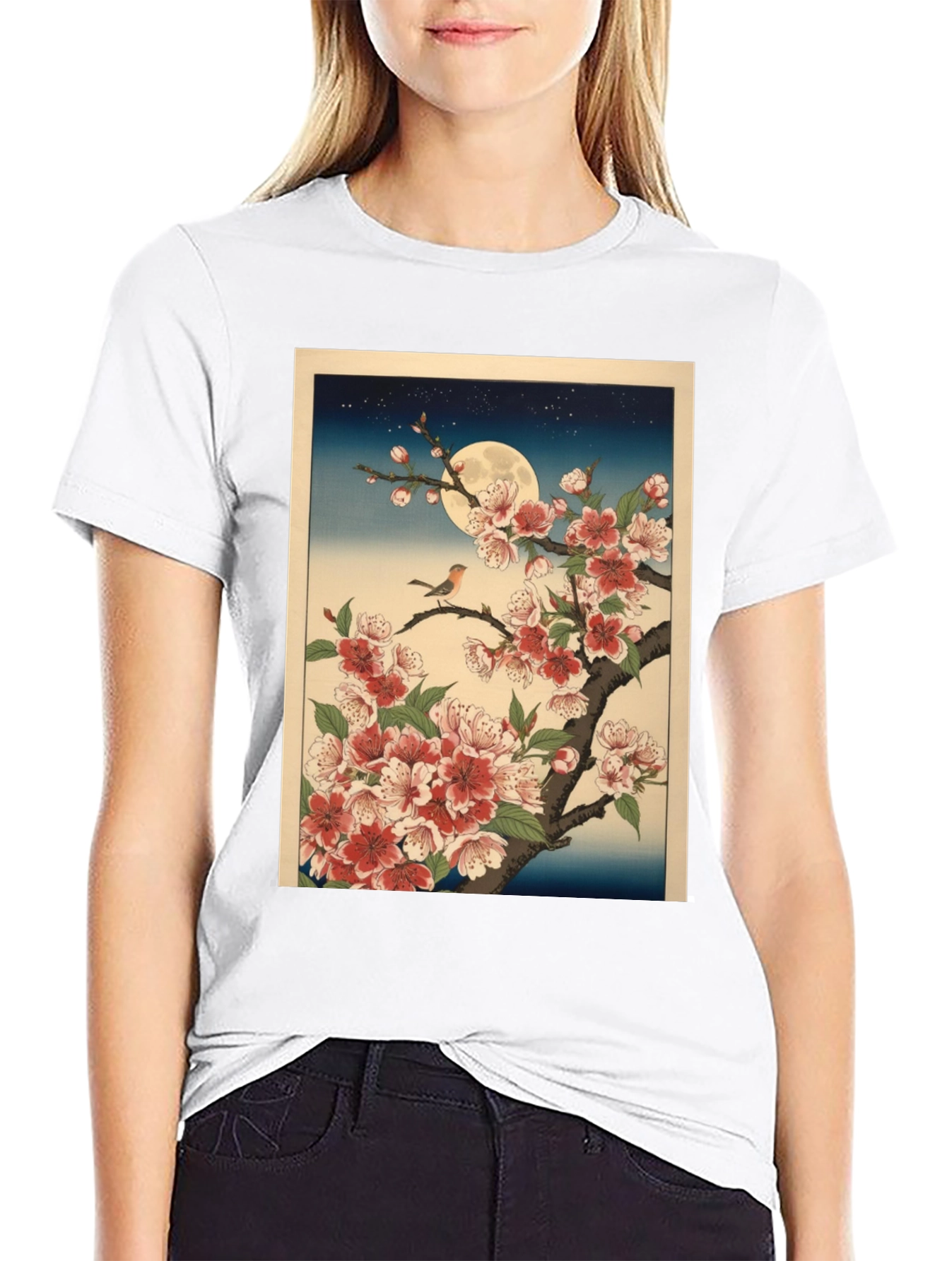 Black Cherry Blossom Moon T-Shirt view 9