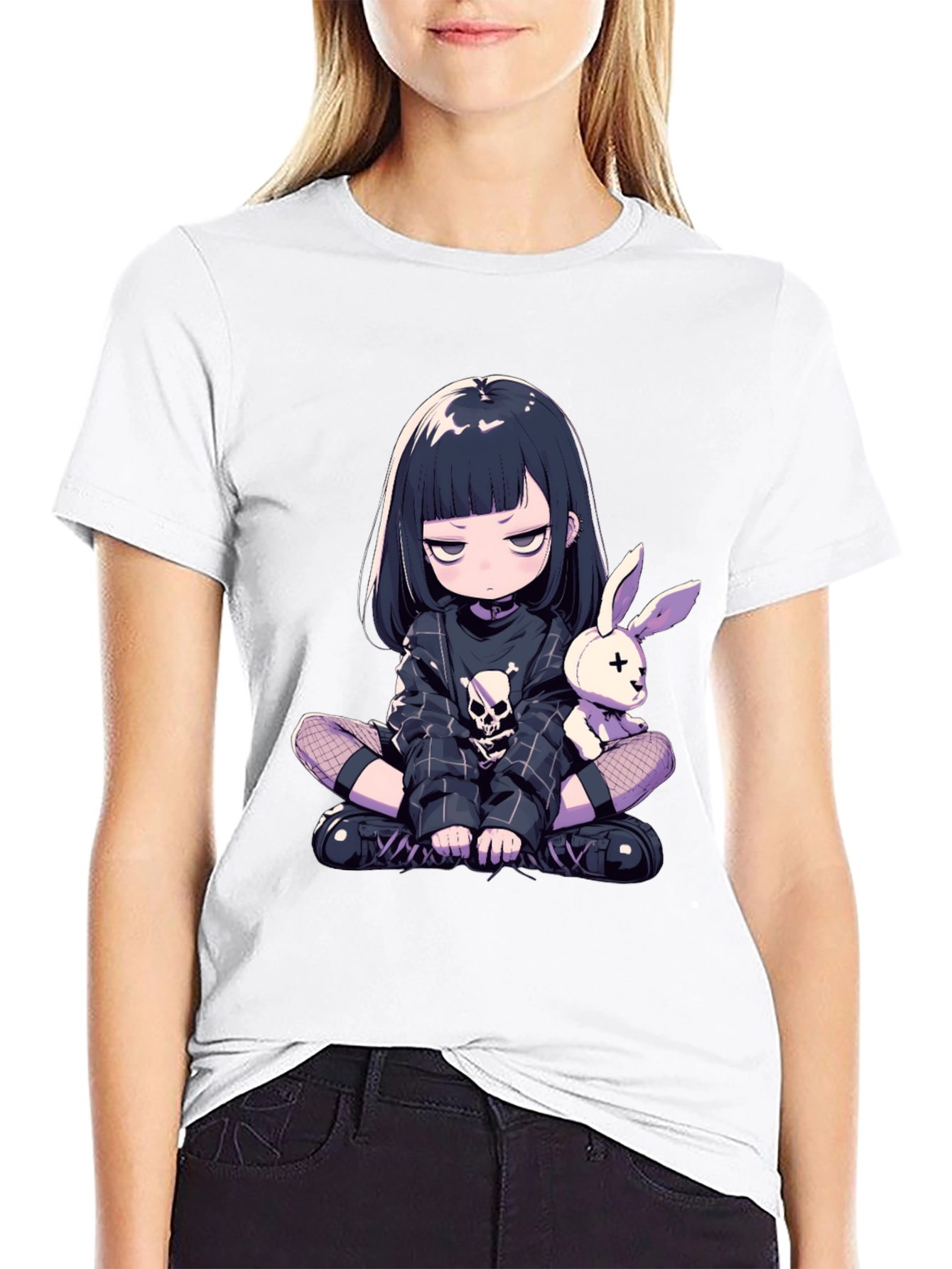 Black Anime Goth Girl T-Shirt view 9