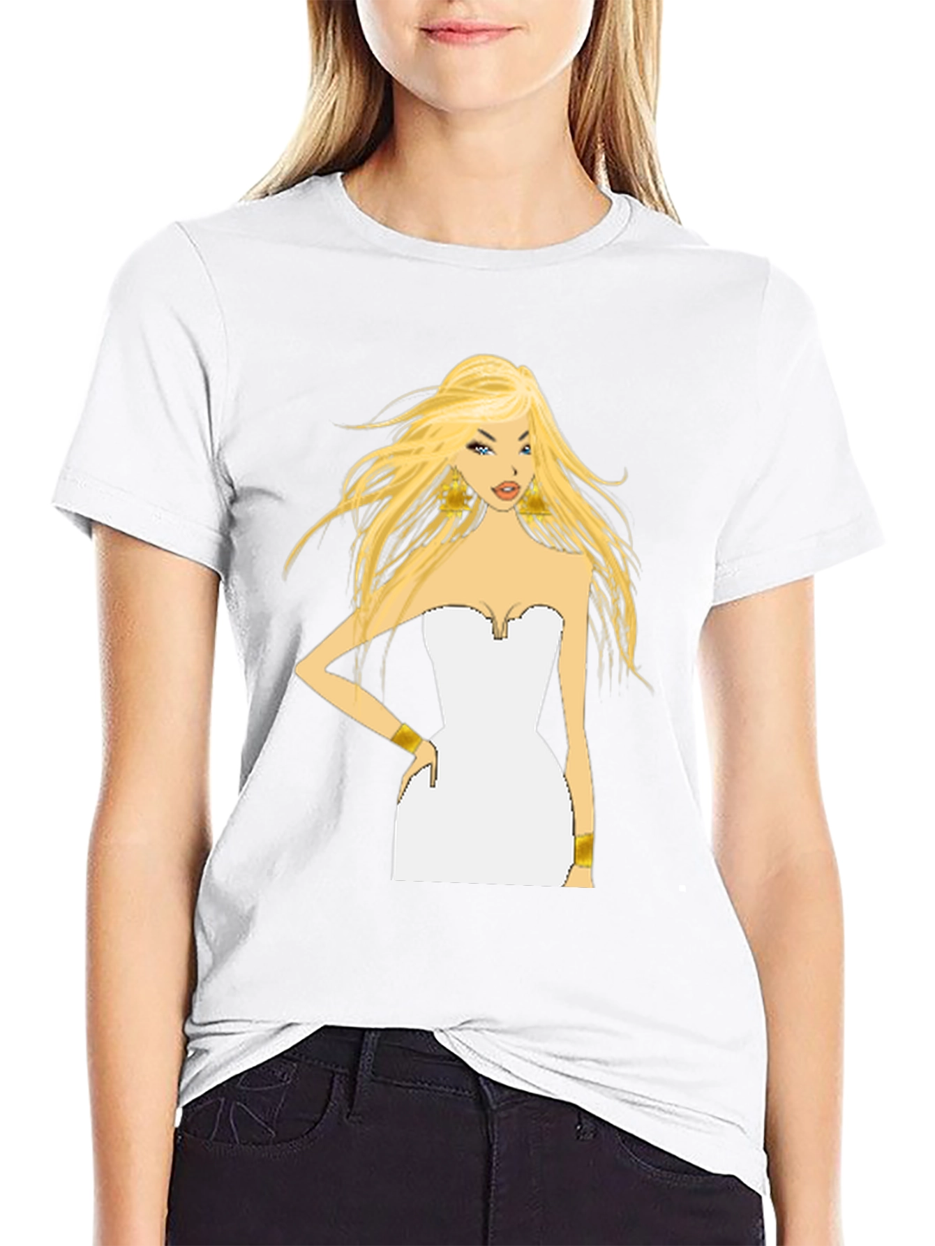 Black Blonde Cartoon Woman Black T-Shirt view 9