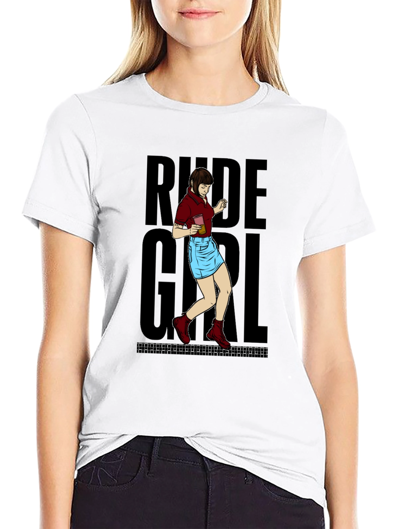 Black Rude Girl Graphic T-Shirt - Black Crew Neck Tee view 9