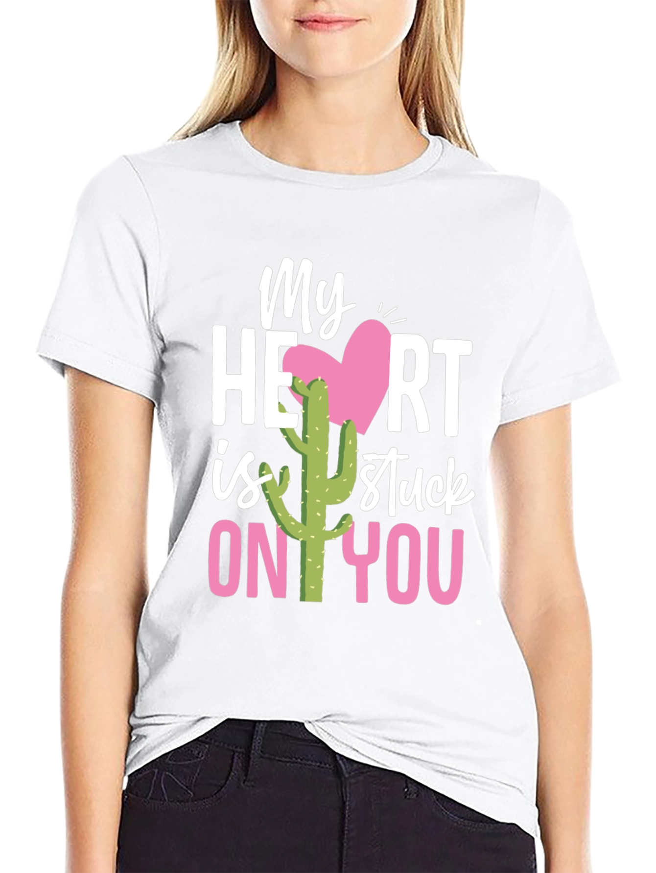 Black Stuck On You Valentine's Day Cactus T-Shirt view 9