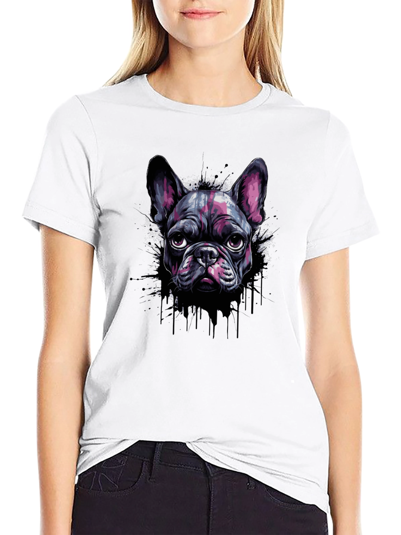 Black Cool French Bulldog Graphic Print Black T-Shirt view 9