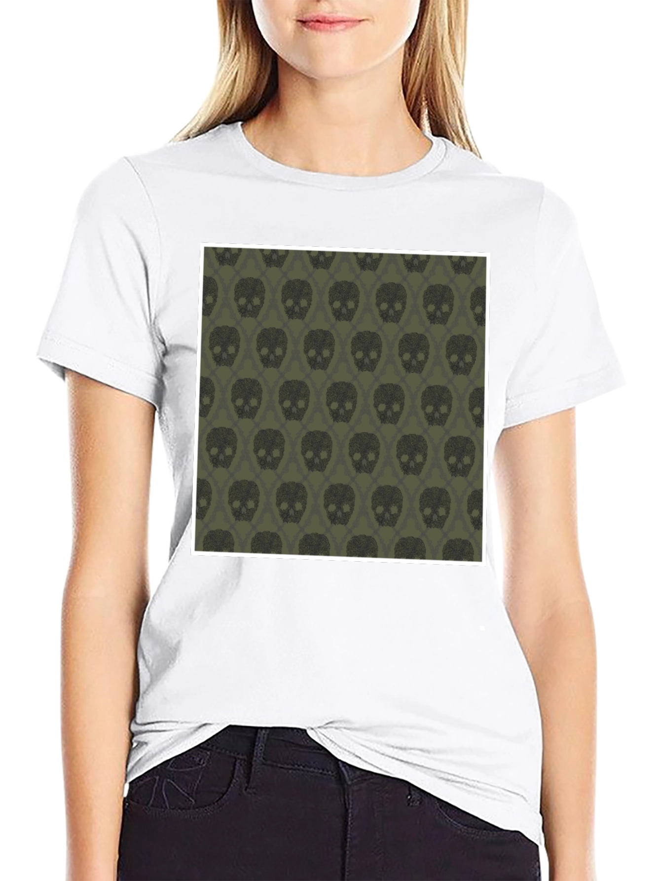 Black Skull Pattern Men's Black T-Shirt view 9