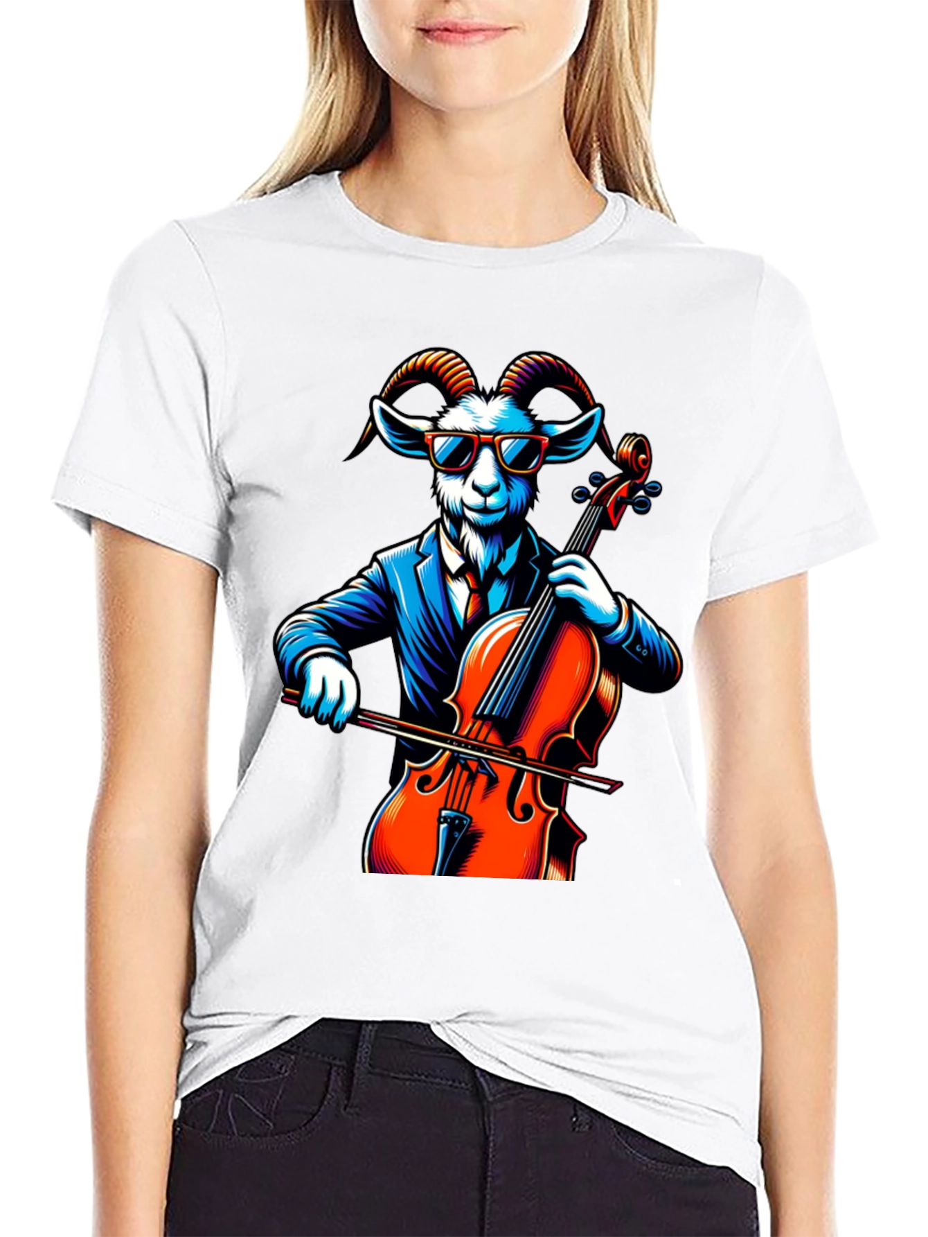 Black Goat Cellist Graphic Tee - Cool Animal Music Lover Shirt view 9