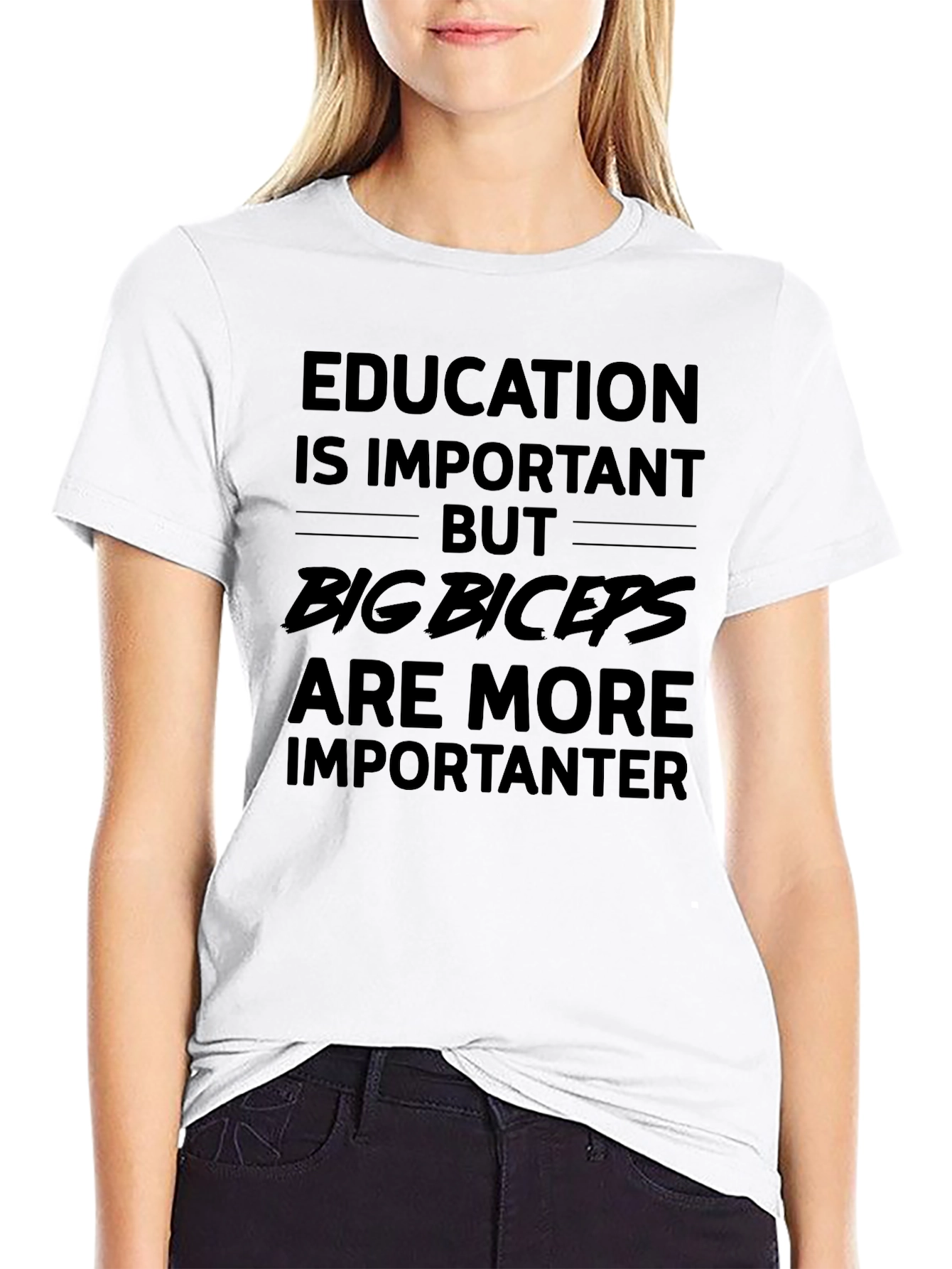 Black Funny Biceps T-Shirt - Education vs. Muscles view 9