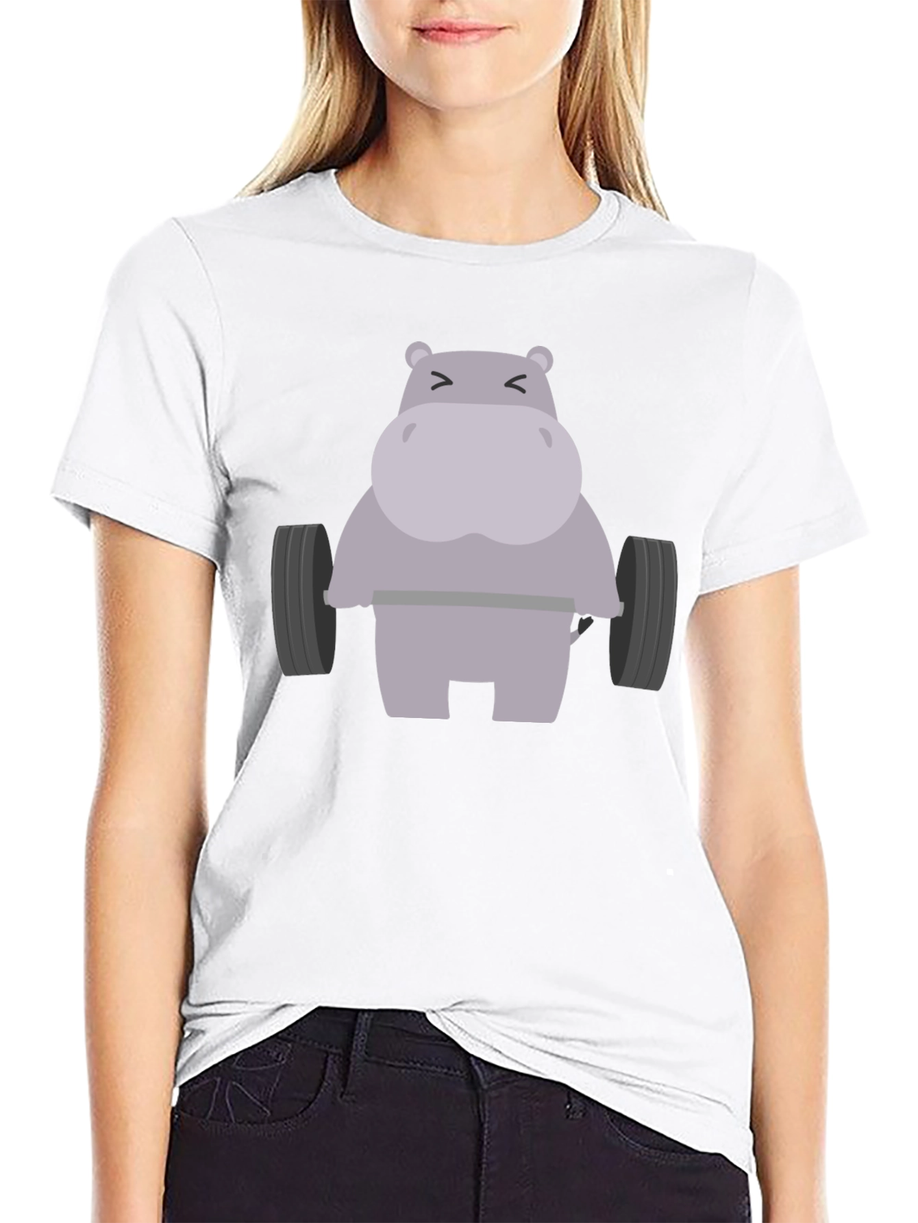 Black Hippo Lifting Weights Graphic T-Shirt - Gym Humor view 9