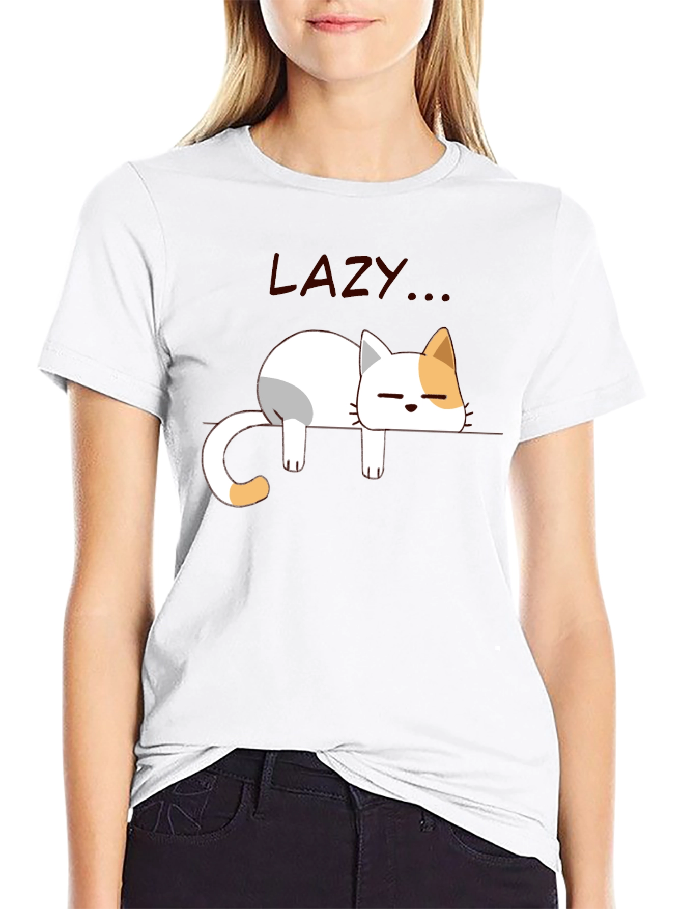 Black Lazy Cat Graphic T-Shirt - Relaxed Fit, Soft Cotton view 9