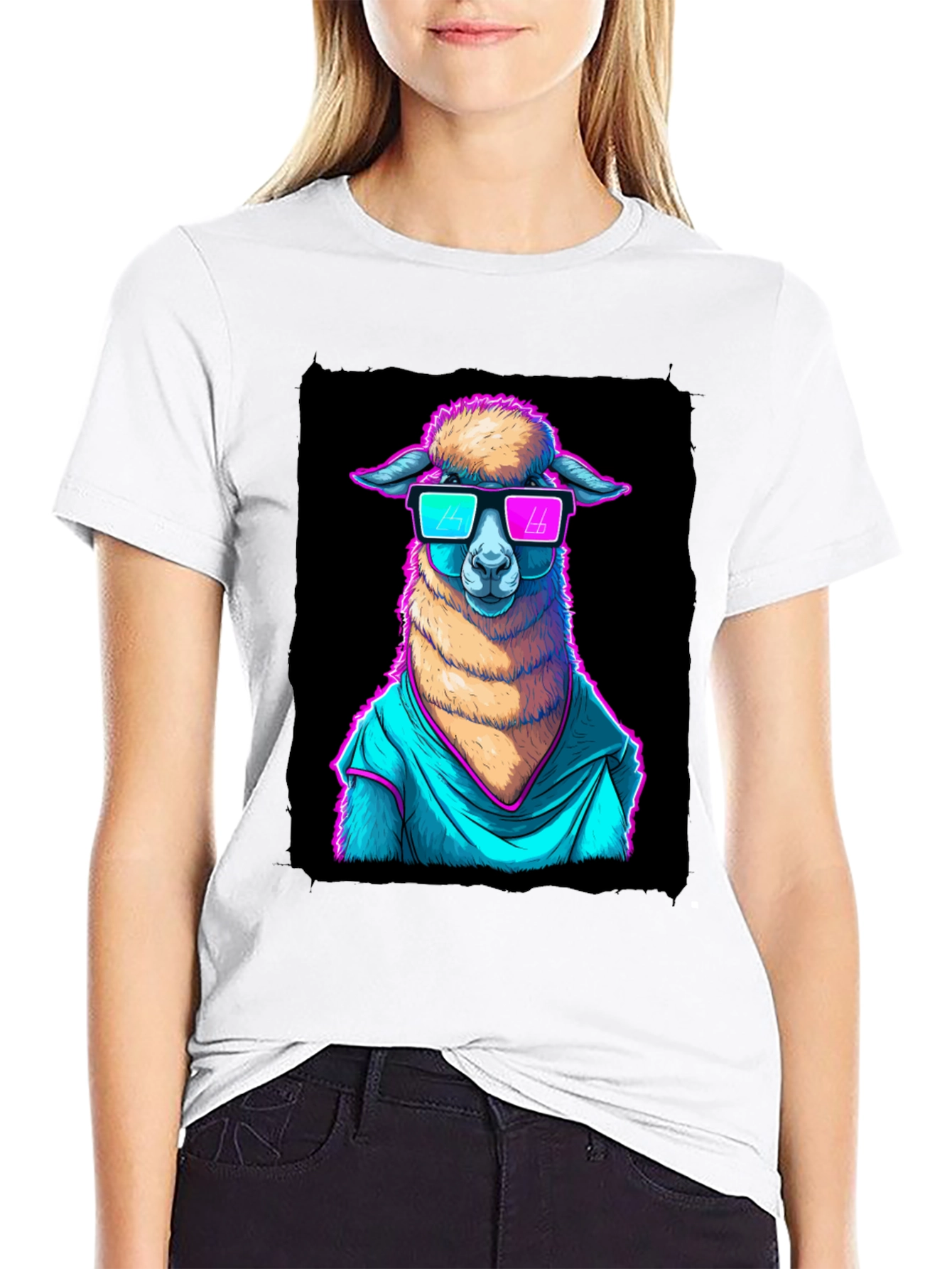 Black Cool Llama Graphic Tee - Retro Style view 9