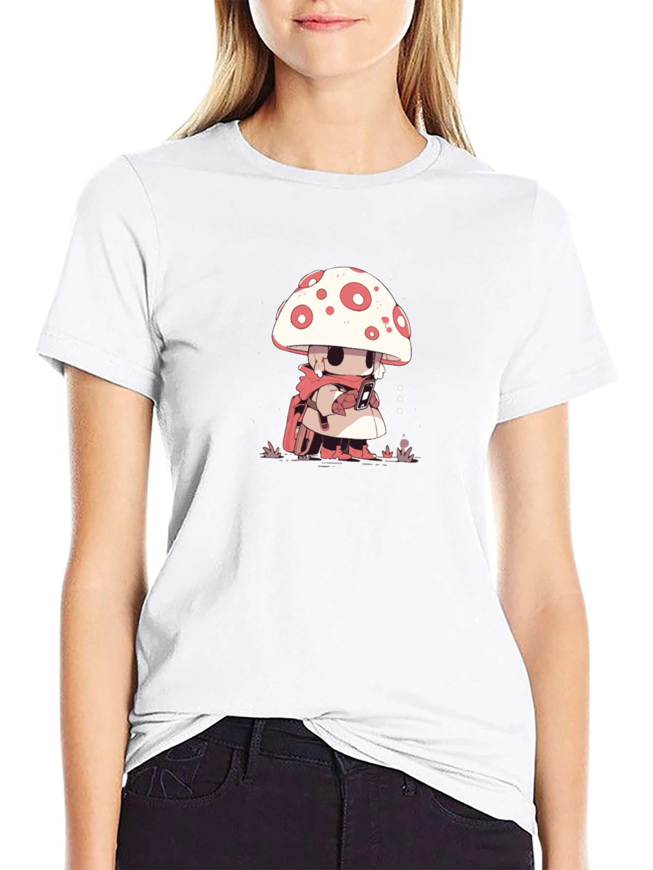 Black Mushroom Character Black T-Shirt view 9