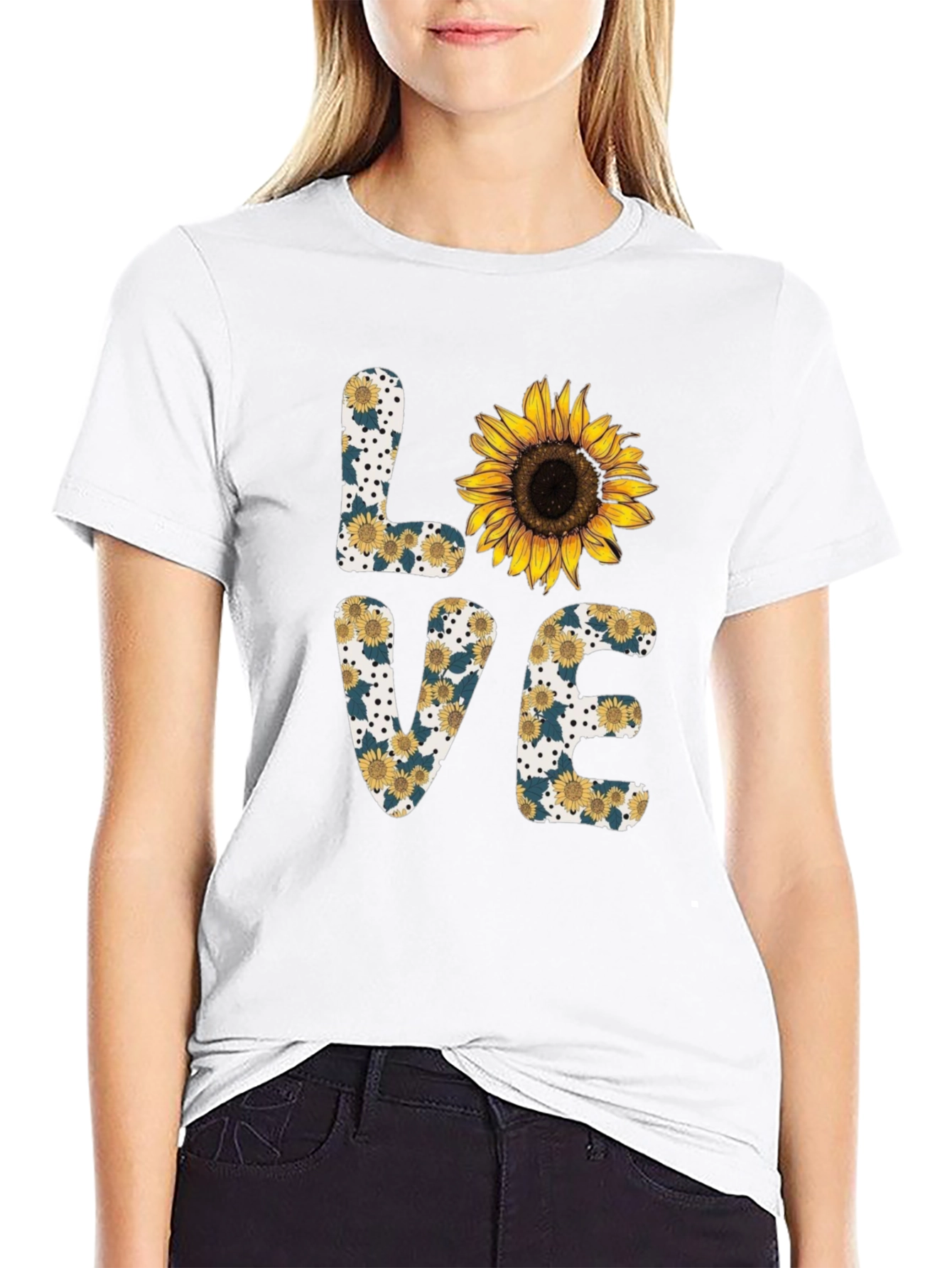Black Sunflower Love Graphic Tee - Black Cotton Blend Shirt view 9