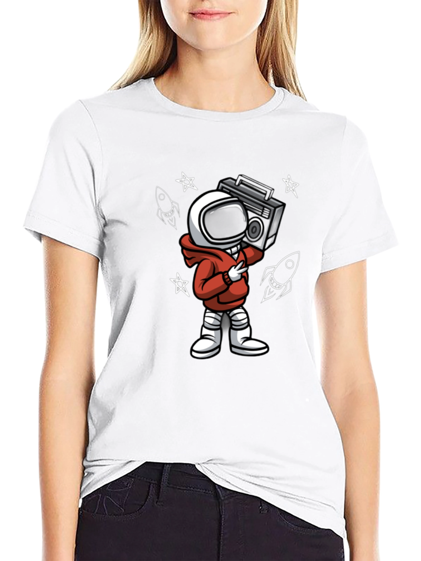 Black Astronaut Boombox Graphic Tee - Stylish Spaceman Design view 9
