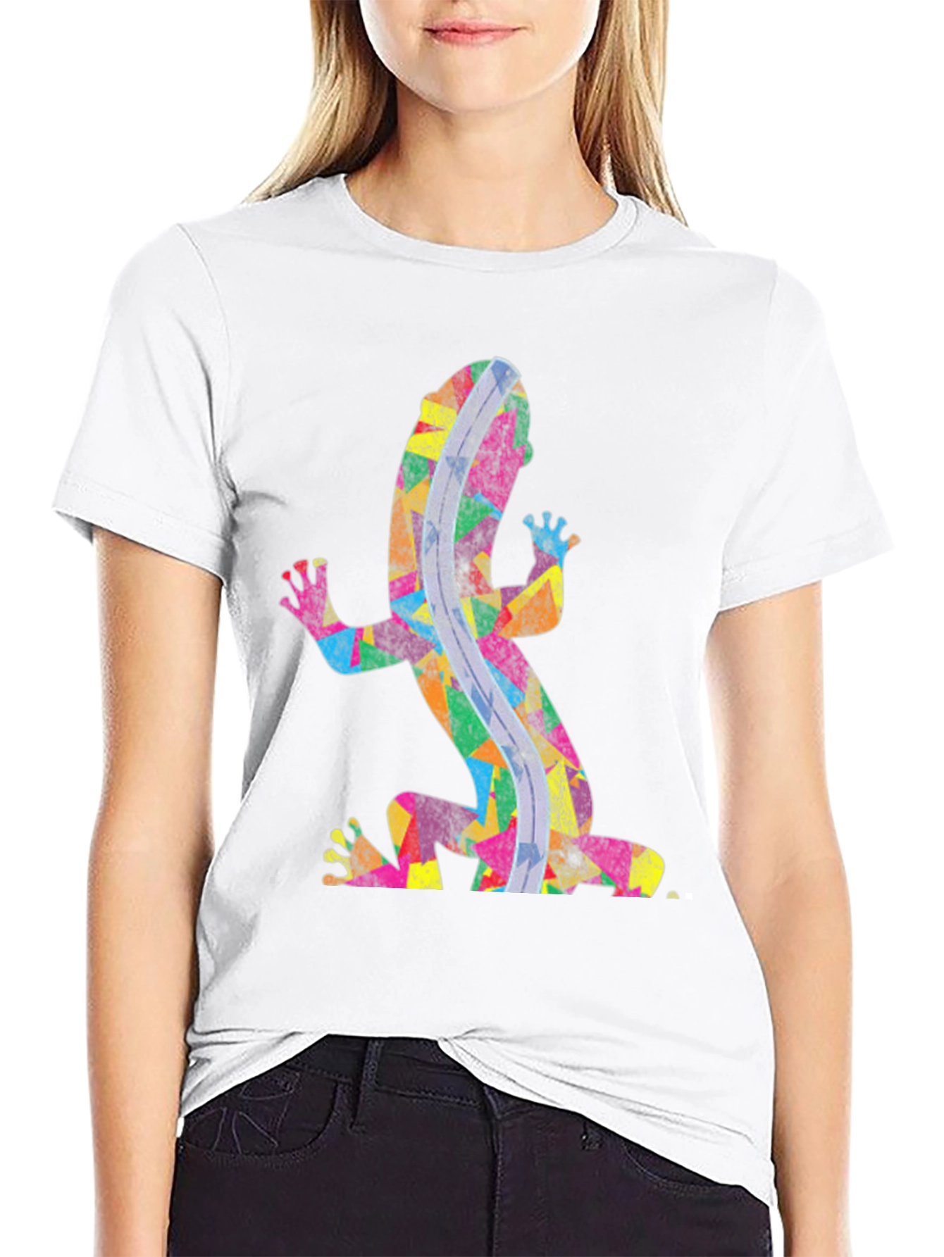 Black Colorful Gecko Print Black T-Shirt view 9