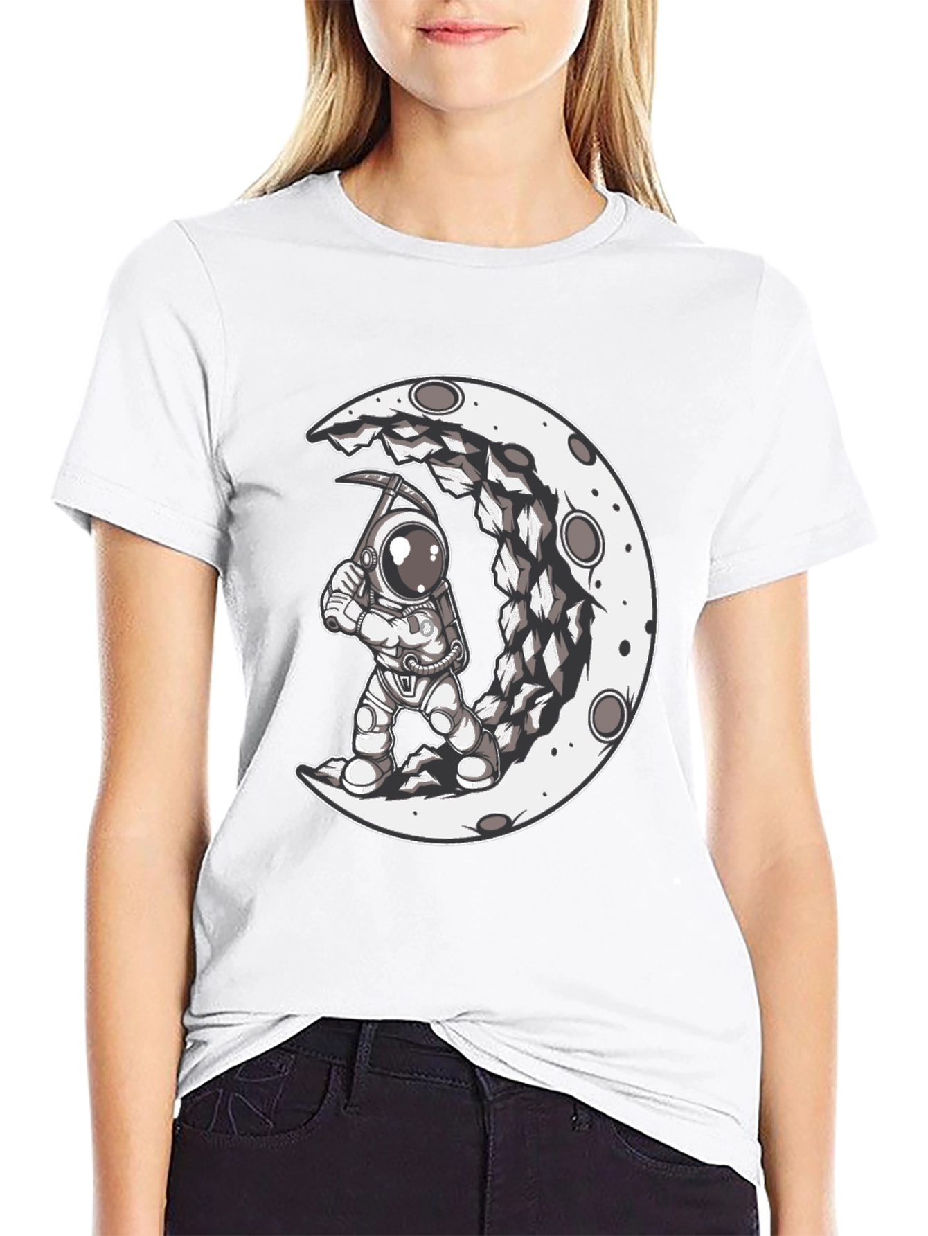 Black Astronaut Moon Mining Black Graphic T-Shirt view 9