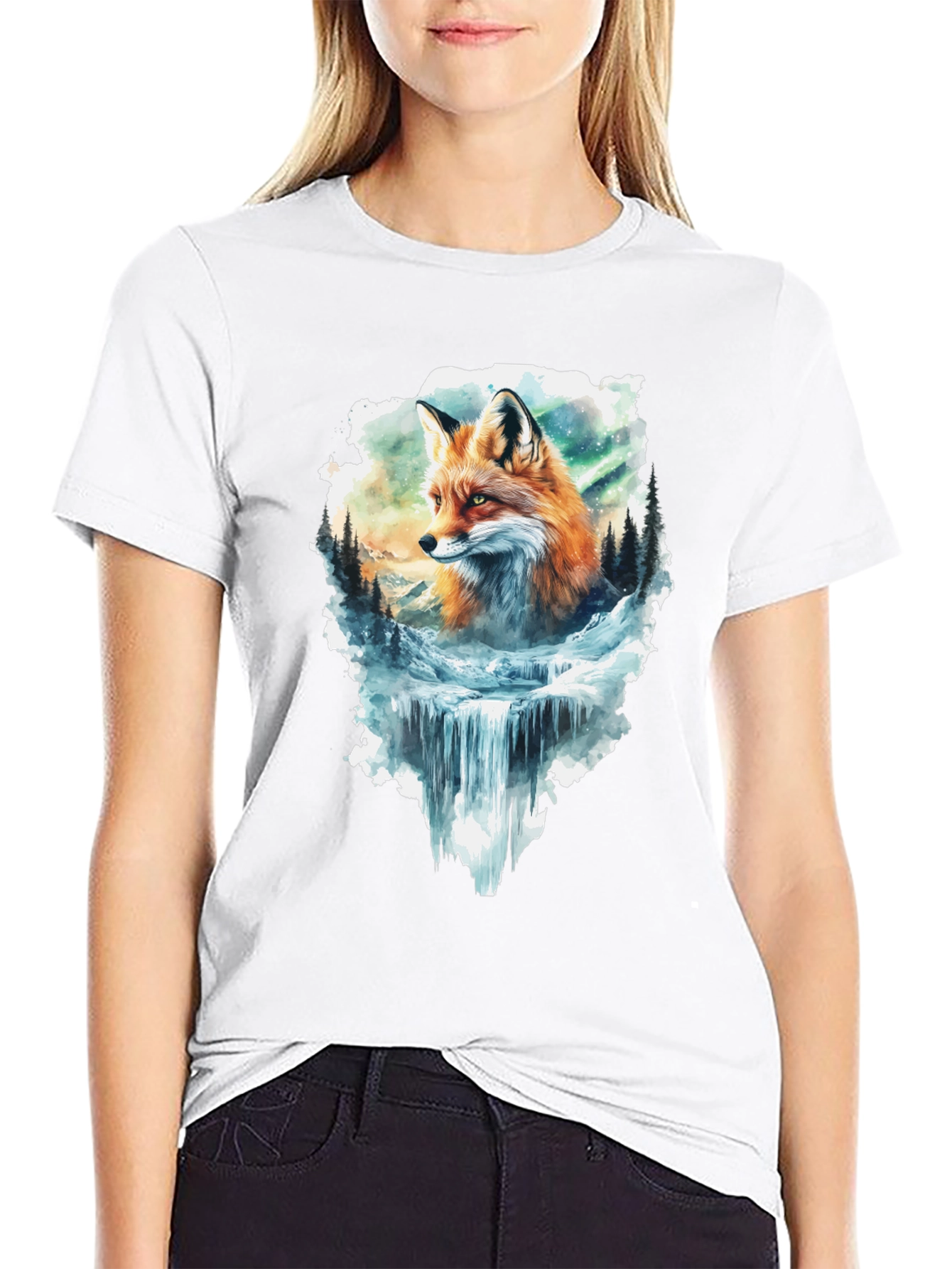 Black Fox & Waterfall Graphic Tee view 9