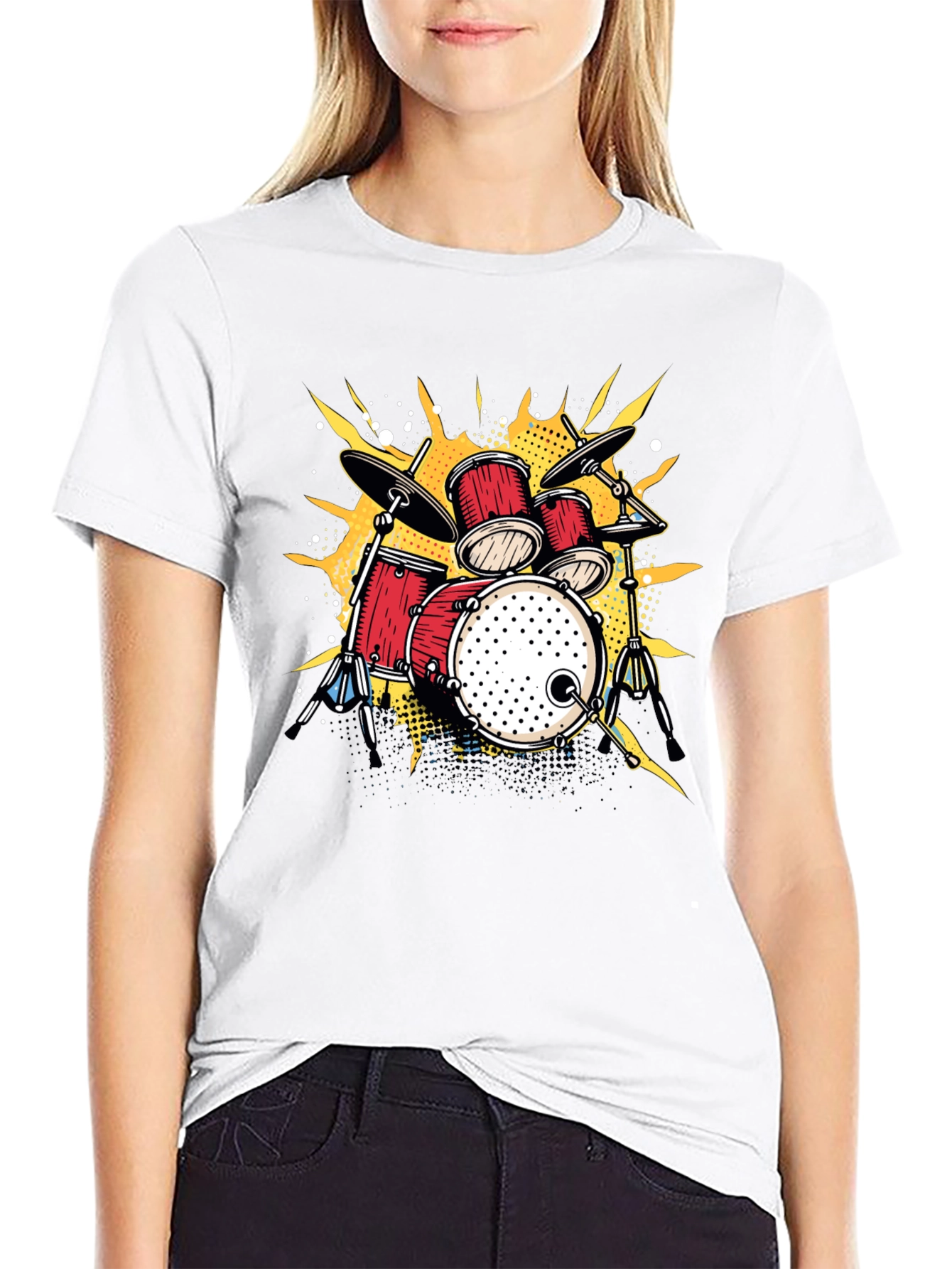 Black Drum Set Graphic T-Shirt - Music Lover Tee view 9