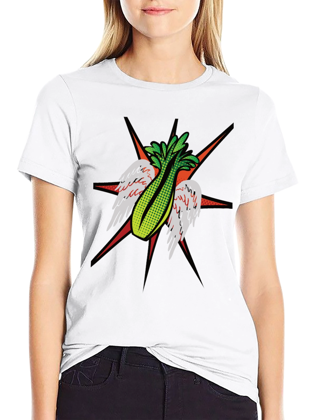 Black Winged Celery Graphic Tee - Quirky Black T-Shirt view 9