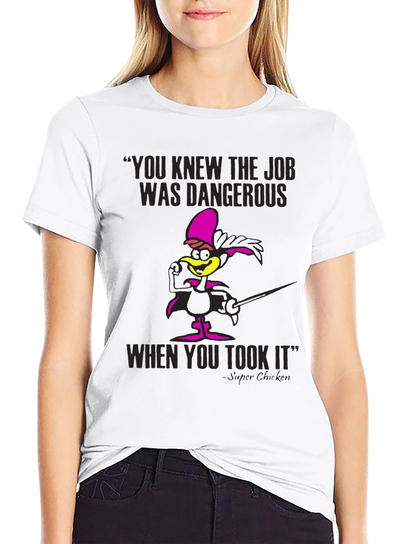 Super Chicken T-Shirt Dangerous Job Funny Cartoon Tee - 9