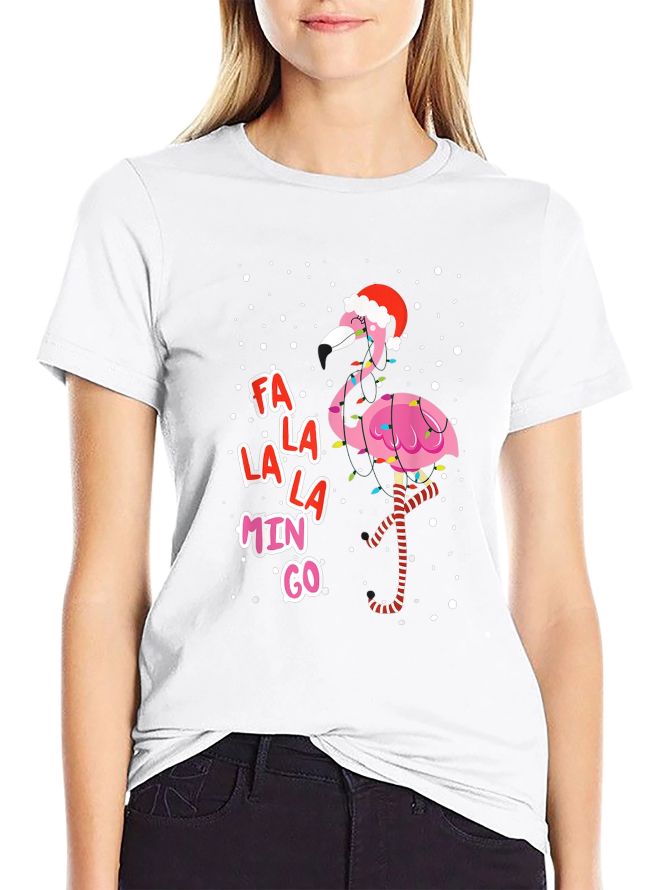 Black Festive Flamingo Christmas Tee - Fa La La La Mingo! view 9
