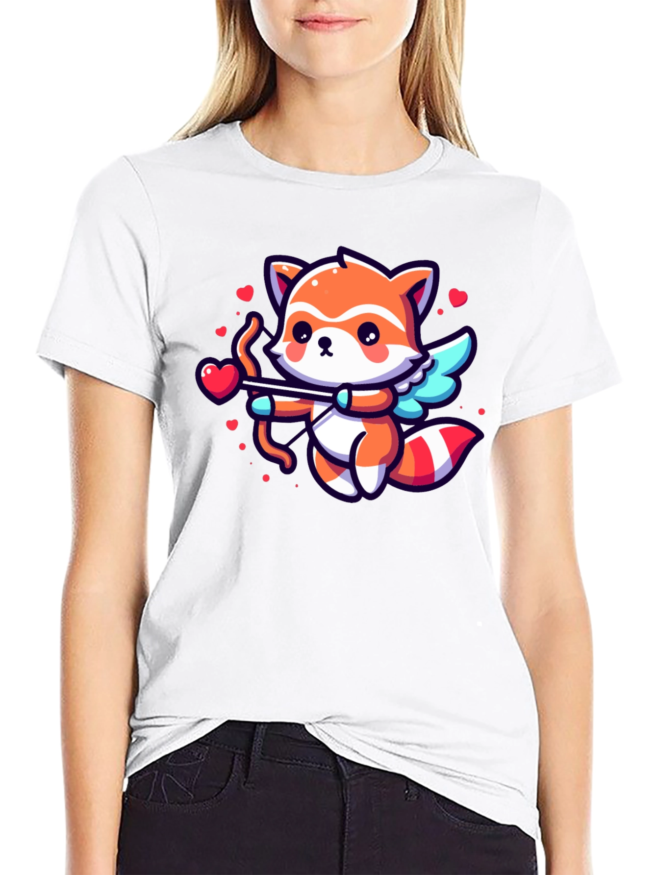 Black Cute Cupid Fox Graphic Tee view 9
