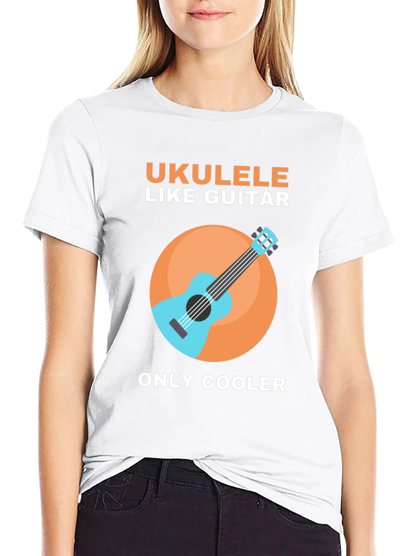 Black Ukulele Like Guitar Graphic Tee view 9